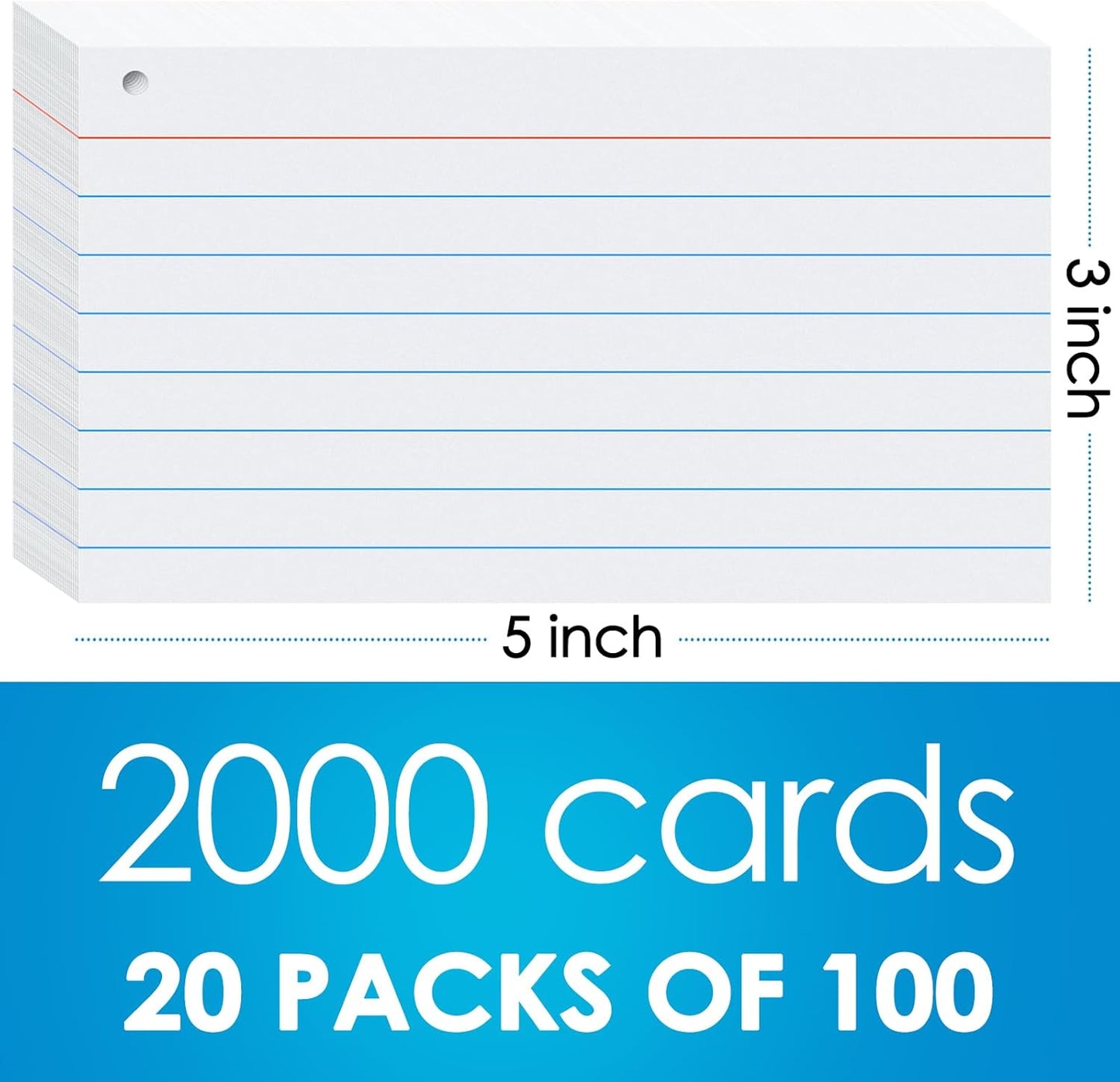 2000 PCS Index Cards 3x5 Inches White Flash Cards with Ring Lined Flashcards Ruled Index Cards Notecards Study Cards Note Cards for Studying Learning School College, White