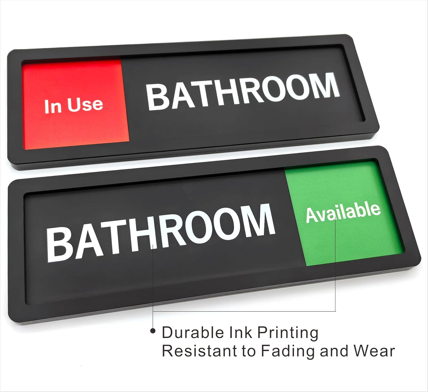 Bathroom Sign – In Use / Available Slide Switch Sign, Premium Durable Acrylic Material, Super Strong Self-Adhesive, Quick Installation, Suitable For Your Home And Business (9×3 Inches, Black) (Bathroom)