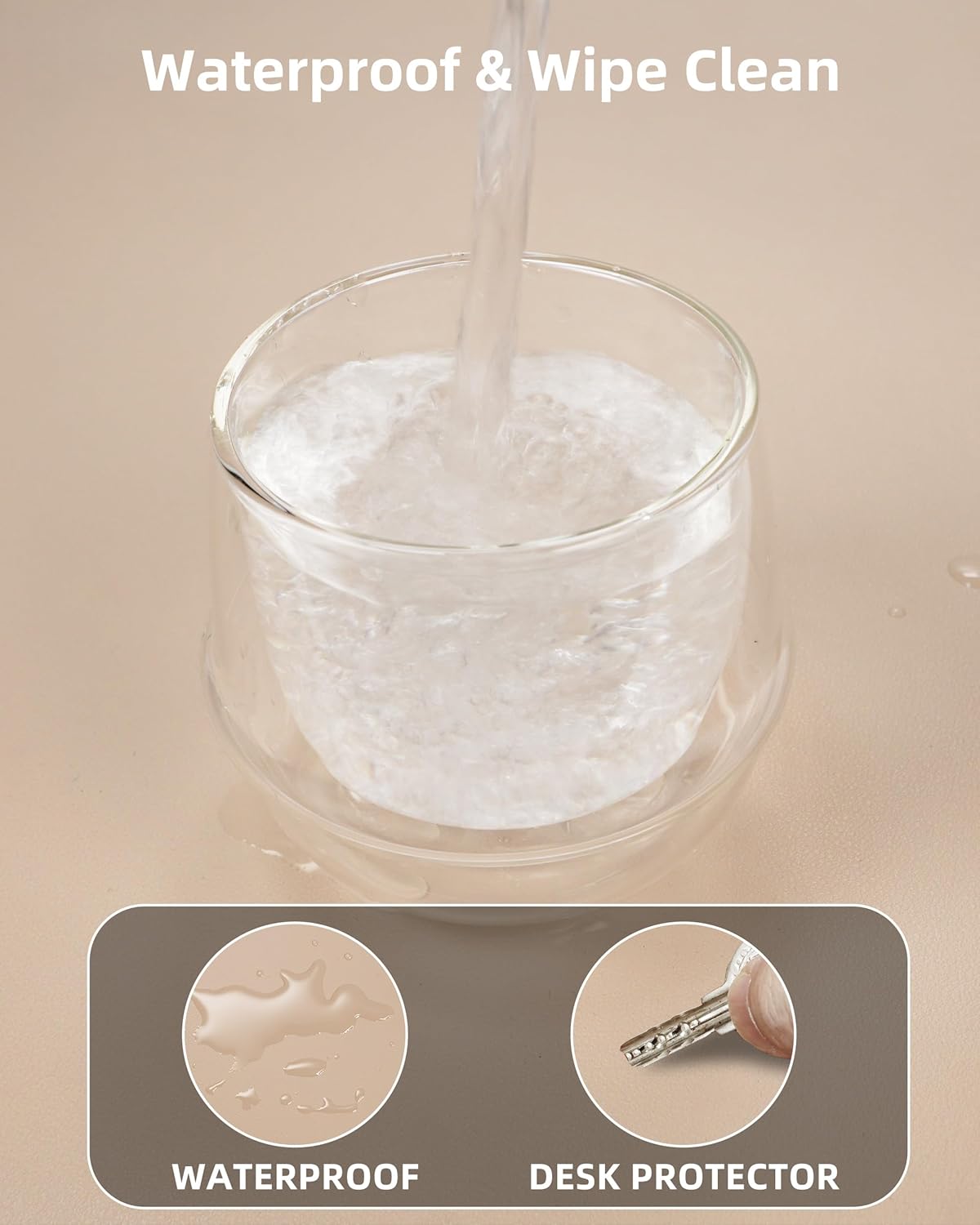 Leather Desk Pad Protector,Office Desk Mat,Large Mouse Pad, Non-Slip PU Leather Desk Blotter,Desk Pad,Waterproof Desk Writing Pad for Office and Home (Beige,35.4" x 17")