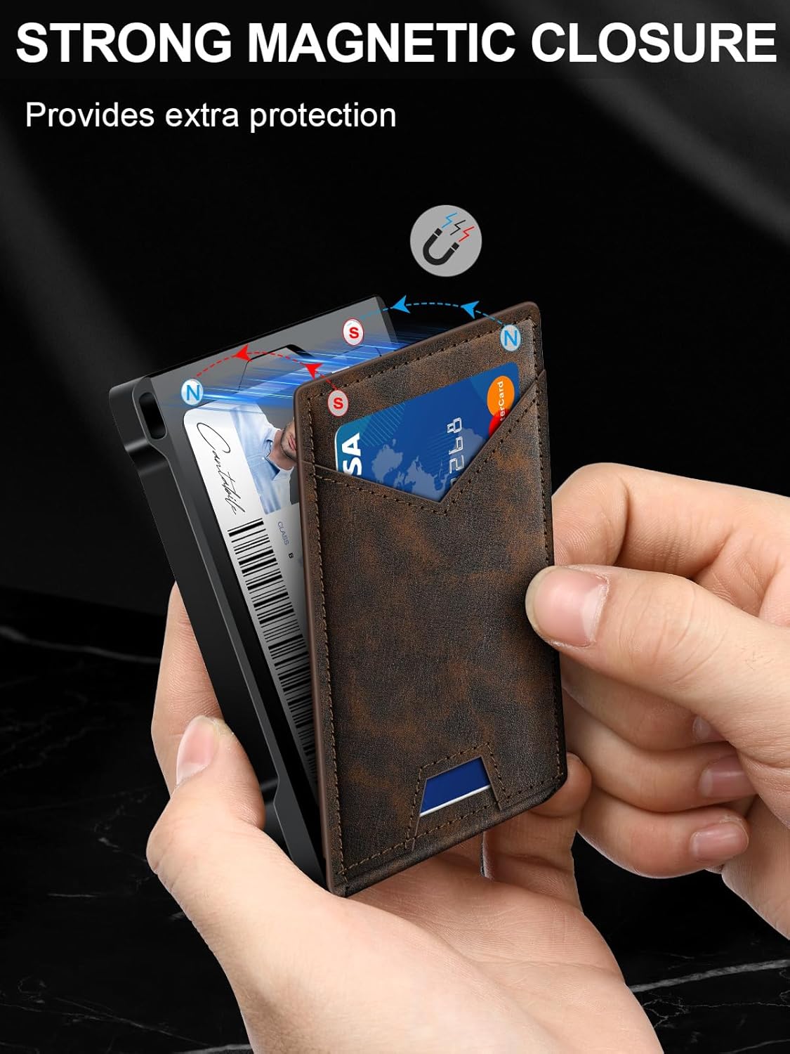Wallet for Men RFID Wallet with 2 ID Windows & Money Clip, Slim Pop Up Card Holder for 10-12 Cards, Bifold Minimalist Smart Wallet for Front Pocket, Compact Metal Credit Card Holder, Gifts for Men