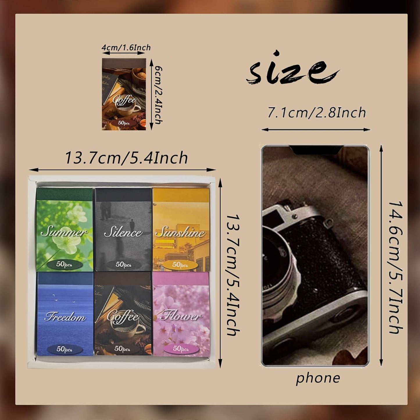 Washi Stickers, 6 Sets 300 Pcs Aesthetic Sticker Book for DIY Journaling, Journaling Supplies for Bullet Journal Art Diary Card Craft Gifts Planner Notebook