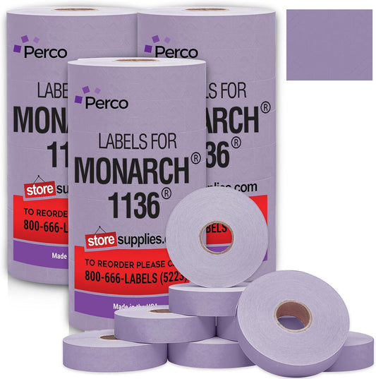 Perco Lavender Pricing Labels for Monarch 1136 Price Gun - 3 Sleeves, 24 Rolls Value Pack - 42,000 Price Marking Labels - with Ink Rolls Included