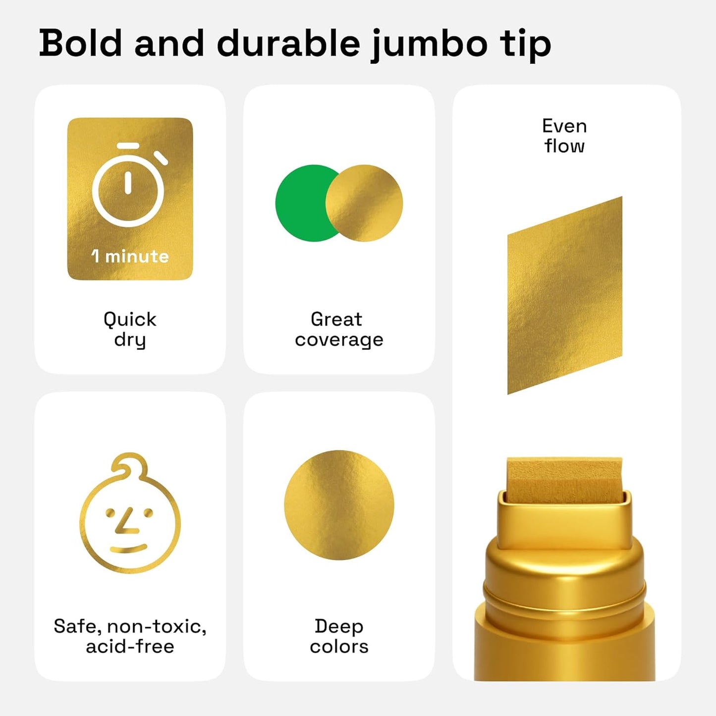 ARTISTRO 2 Gold Acrylic Paint Markers - 15mm Jumbo-Tip Paint Pens - Perfect for Crafting, Art Projects, & More