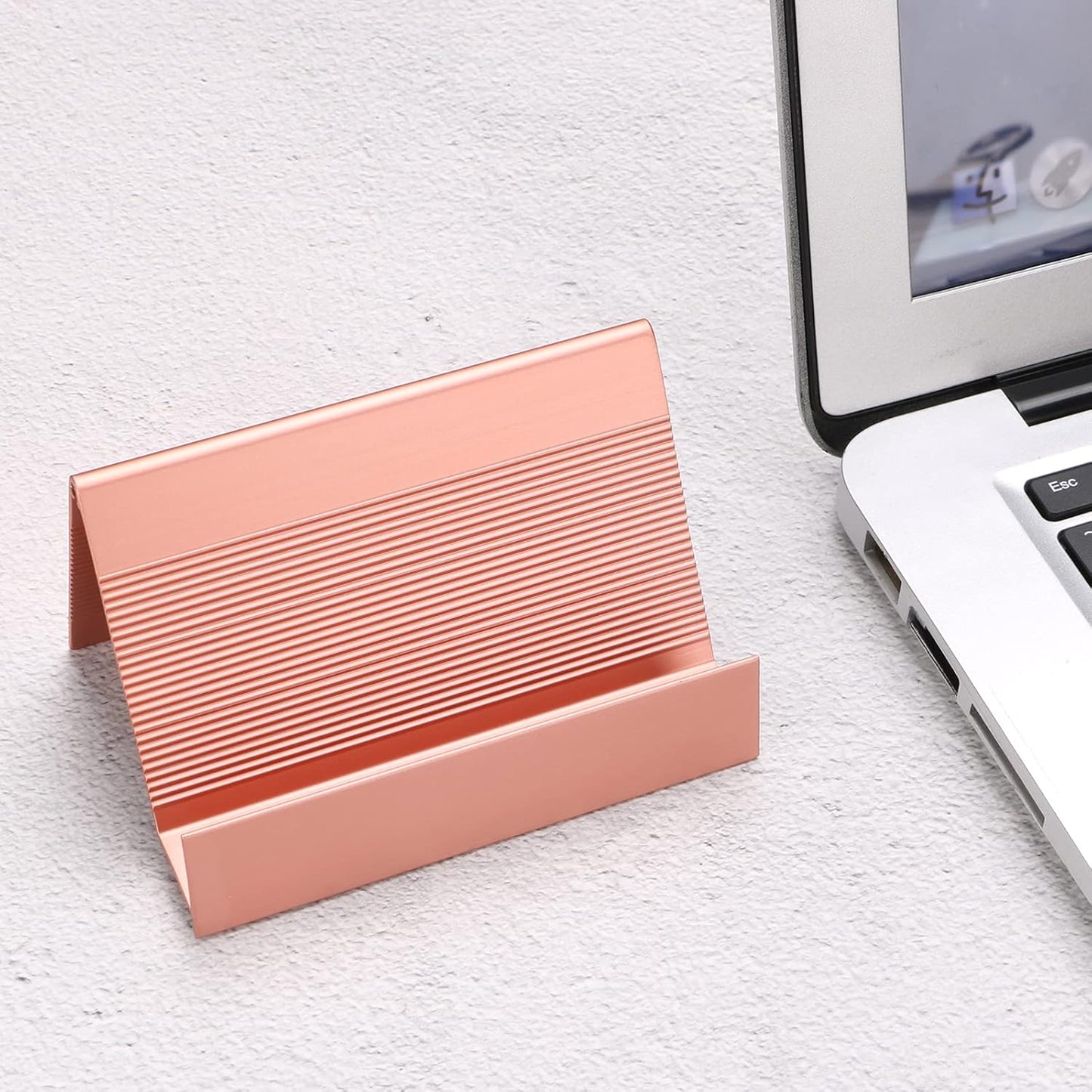 Business Card Holder 1 Pack Aluminum Business Card Display Stand, Desktop Rose Gold Business Card Holders for Exhibition, Home and Office , Fits 35-50 Business Cards