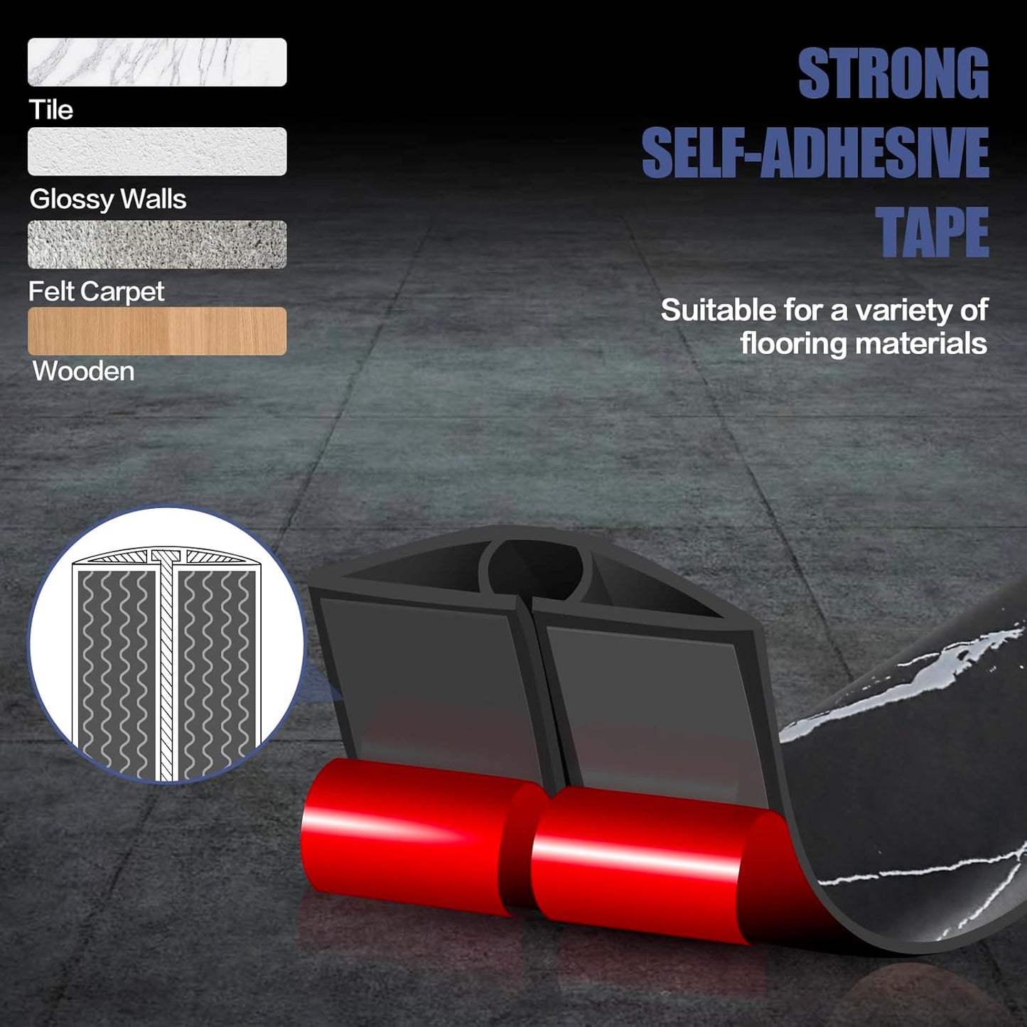 Floor Cord Cover Self Adhesive Cord Hider,3.3FT Cable Management, Extension Strip Protector for Wires, Prevent Cable Trips for Offices, Gyms, Exhibitions Cavity:0.47"(W) x 0.35"(H) Black Stone