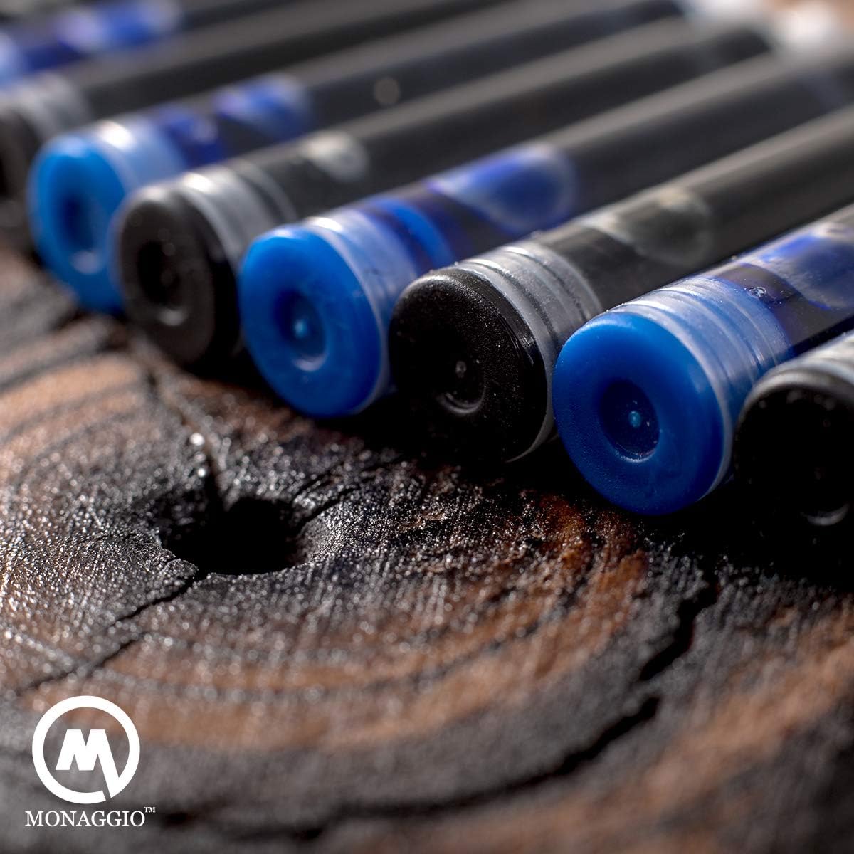 MONAGGIO Black & Blue Ink Cartridges for Fountain Pens. Big Pack of 20 Short International Standard Size Cartridges. Perfect for Calligraphy Pen. Universal Fine Design with Incredible Color