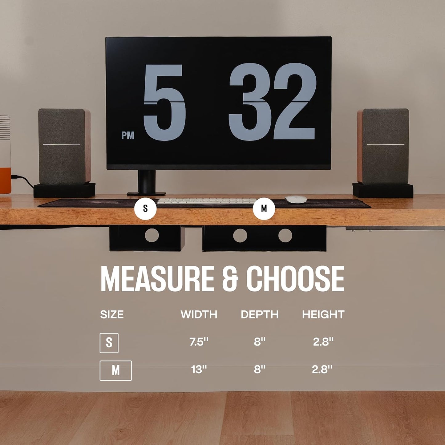 Under Desk Storage Shelf - Carbon Steel Under Desk Tray with Cable Management, Mountable Add-On Shelf for Table & Office Desks (13" x 8" x 2.8")