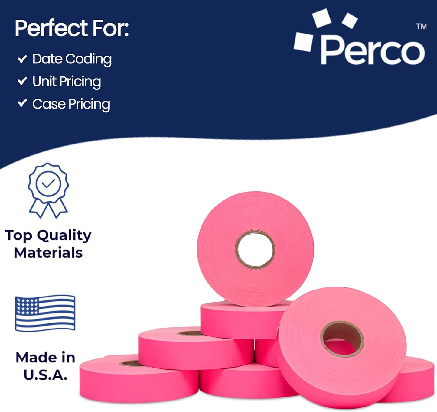 Perco Fuorescent Pink Pricing Labels for Monarch 1136 Price Gun – 3 Sleeves, 24 Rolls Value Pack - 42,000 Price Marking Labels – with Ink Rolls Included