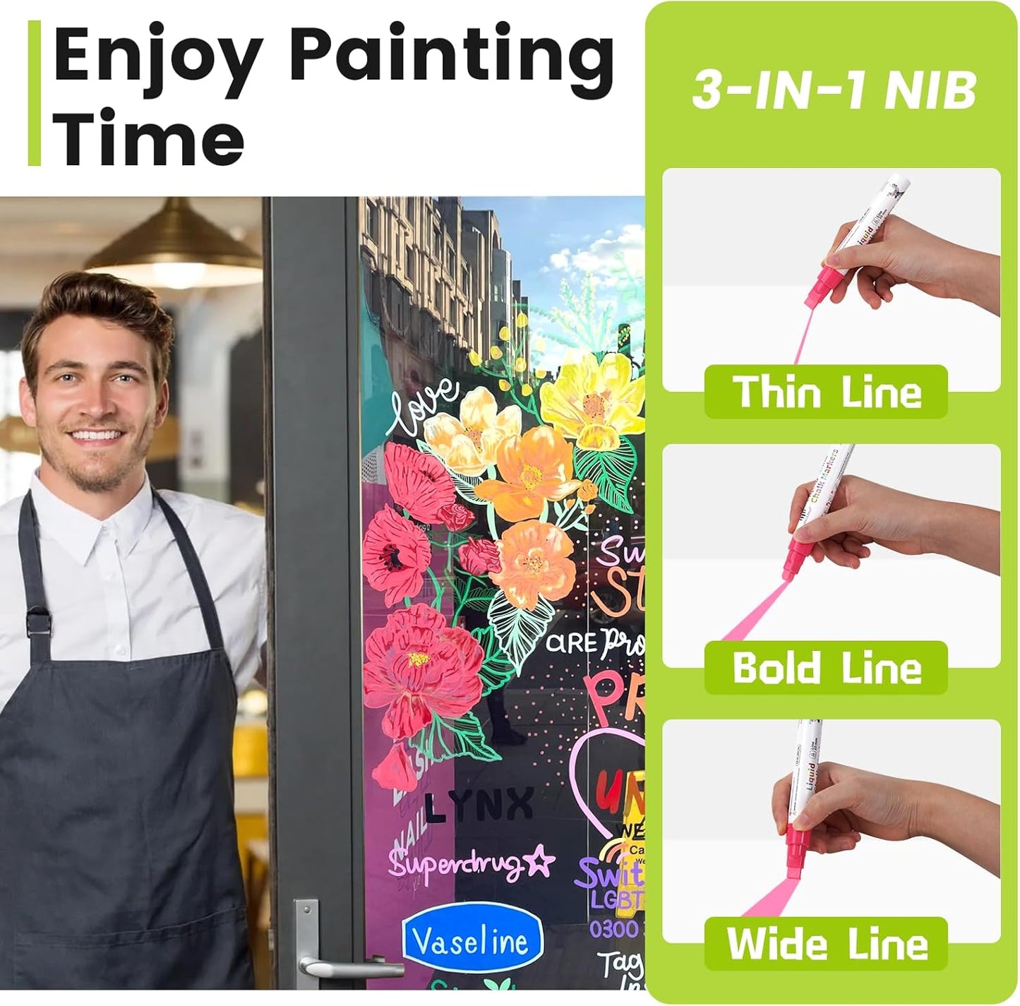 Jumbo Chalk Markers for Windows Washable, 8 Macaron Colors Liquid Chalk Pens Erasable with 10mm Thick Tips for Auto, Glass, Mirror, Poster, Bistro, Blackboard, Car of DIY