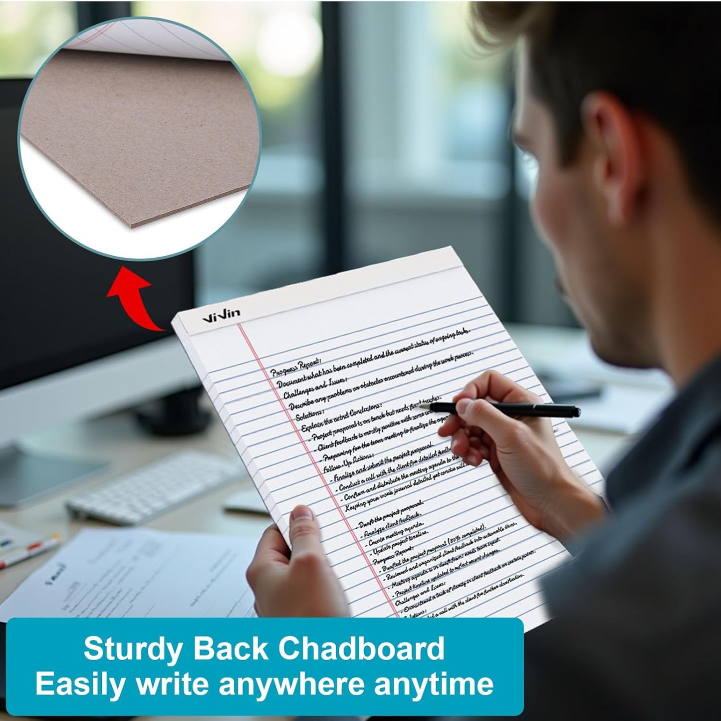 ViVin Legal Pads 8.5 x 11 Inch, Wide Ruled Note Pads, 12 Pack, 50 Sheet/Pad, Perforated Writing Pads, Notepads for Office Home School, 600 Sheets, White Paper