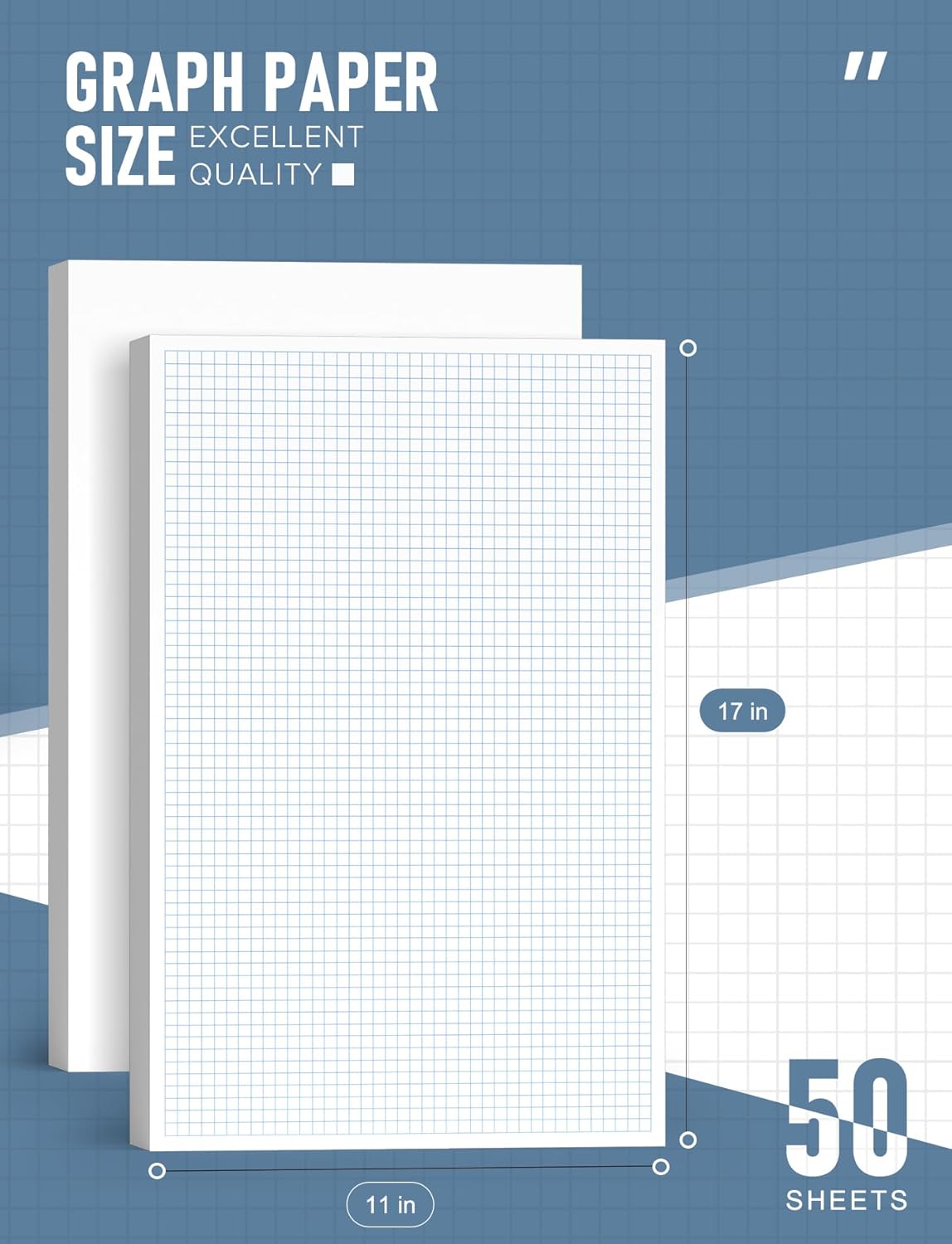 11x17 Large Graph Paper Pad, Top Glue Binding Grid Paper, 50 Sheets 1/4 Inch Graph Papers, 4x4 Quad Ruled Graphing Papers 11x17, Blueprint Quadrille for Drawings, Drafting