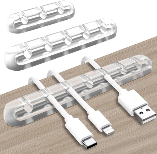 SOULWIT Cable Holder Clips, 3-Pack Cable Management Cord Organizer Clips Silicone Self Adhesive for Desktop USB Charging Cable Nightstand Power Cord Mouse Cable Wire PC Office Home