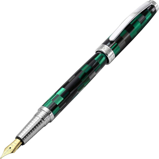 Xezo Urbanite II Fountain Pen, Medium Nib. Ocean Teal and Black Color with Chrome Plating. Handcrafted, Limited Edition, Serialized