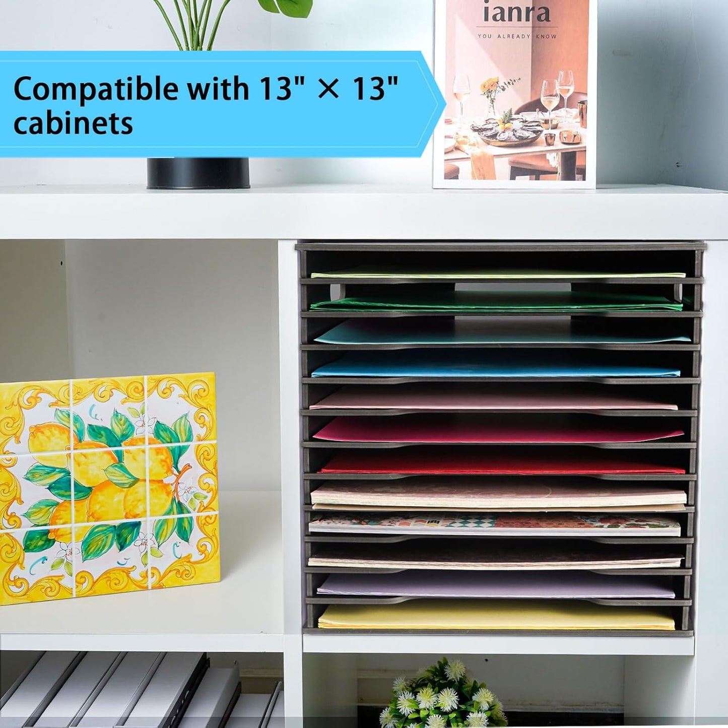 SANFURNEY Scrapbook Paper Organizer for Sizes 12" x 12", 12 Slots File Sorter Storage, Document Holder, Desktop Scrapbook Paper Organizer Rack for Home Office School (Black, 12 Slots - Standard Size)