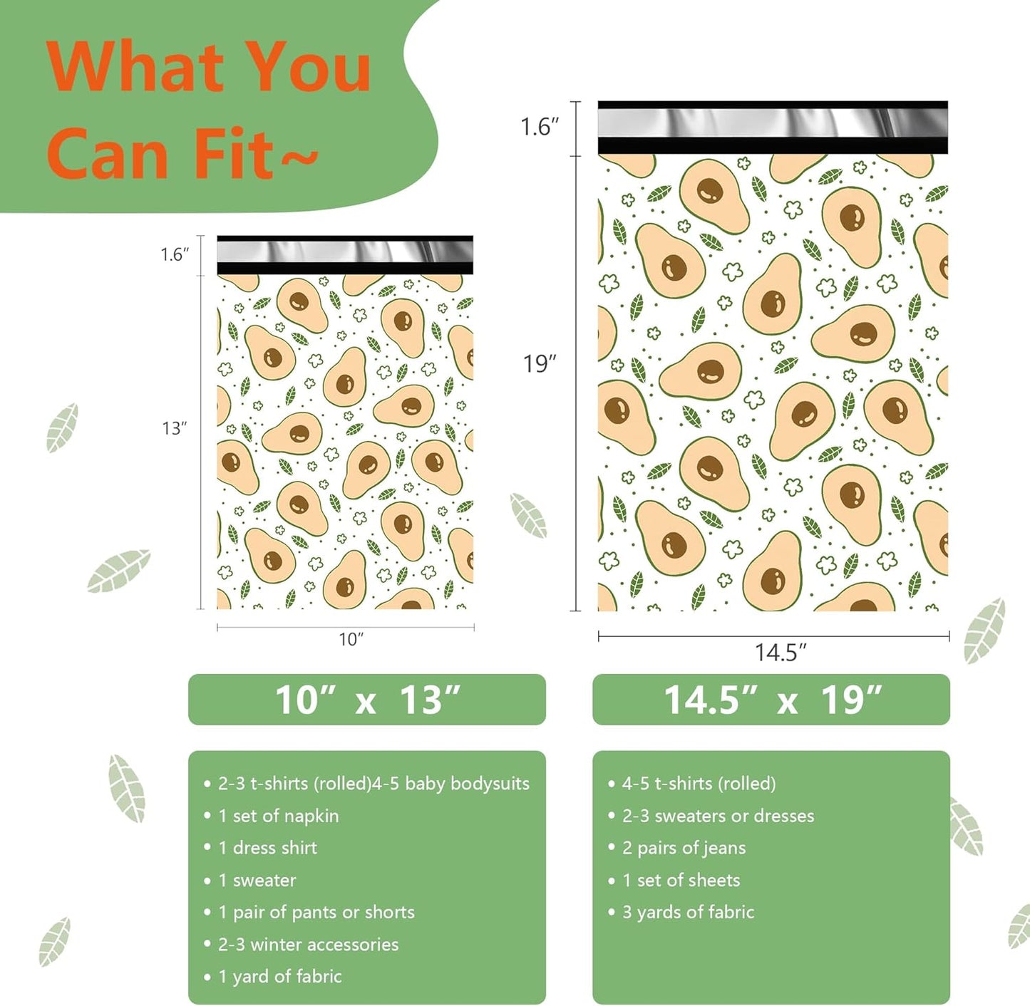 Poly Mailers 10x13 Inch 25 Pcs - Avocado printed Shipping Bags, 2.4mil Thickness, Waterproof and Tear Resistant Mailing Envelopes, Self-Sealing Packaging Bags for Small Business