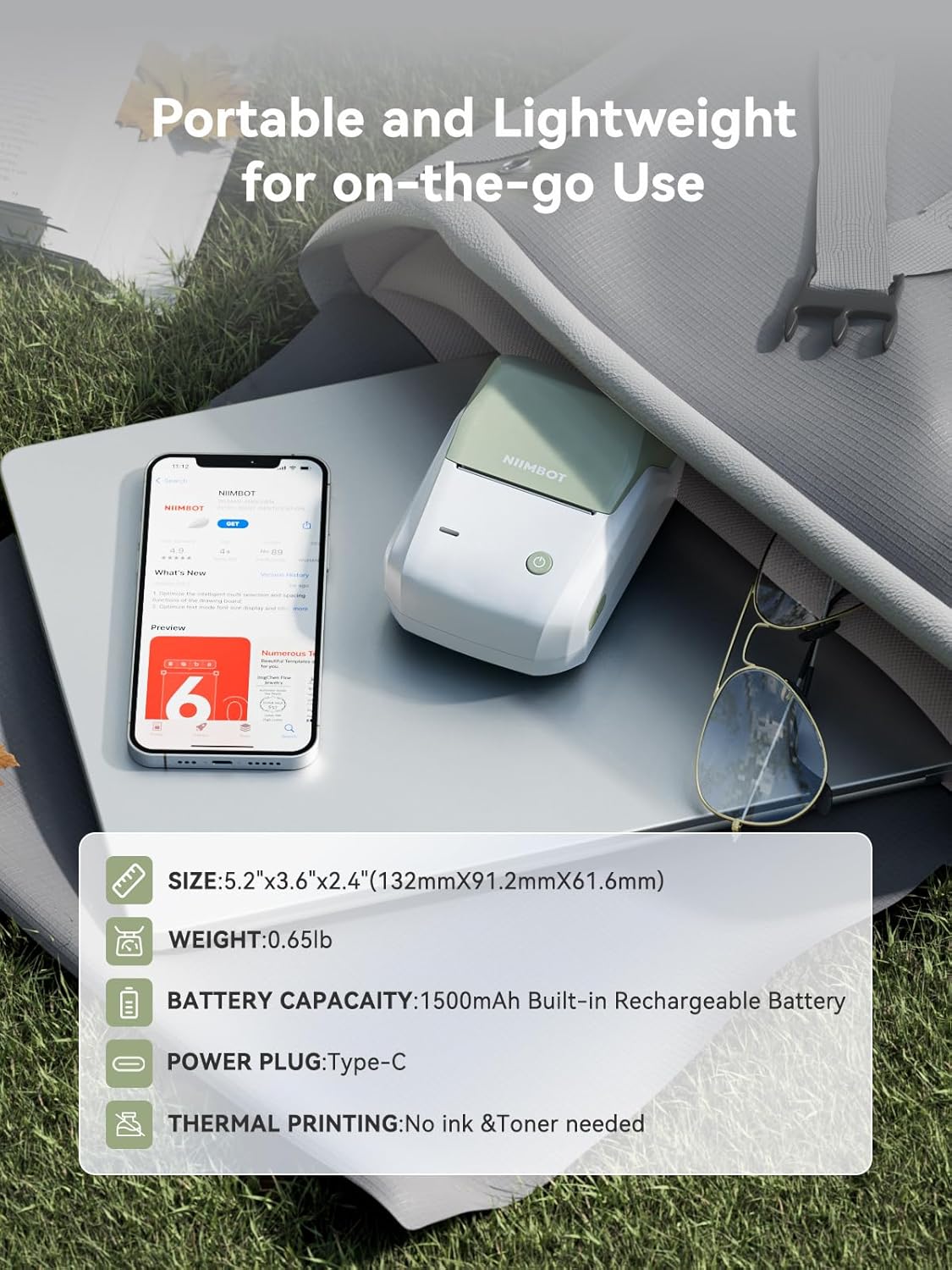 NIIMBOT B1 Label Maker, Bluetooth Portable Thermal Printer Machine with Large Waterproof Tape and Multiple Templates for Small Business,Office,Home,School, 2 Inch (Green, 1 Printer+1 Roll Label)