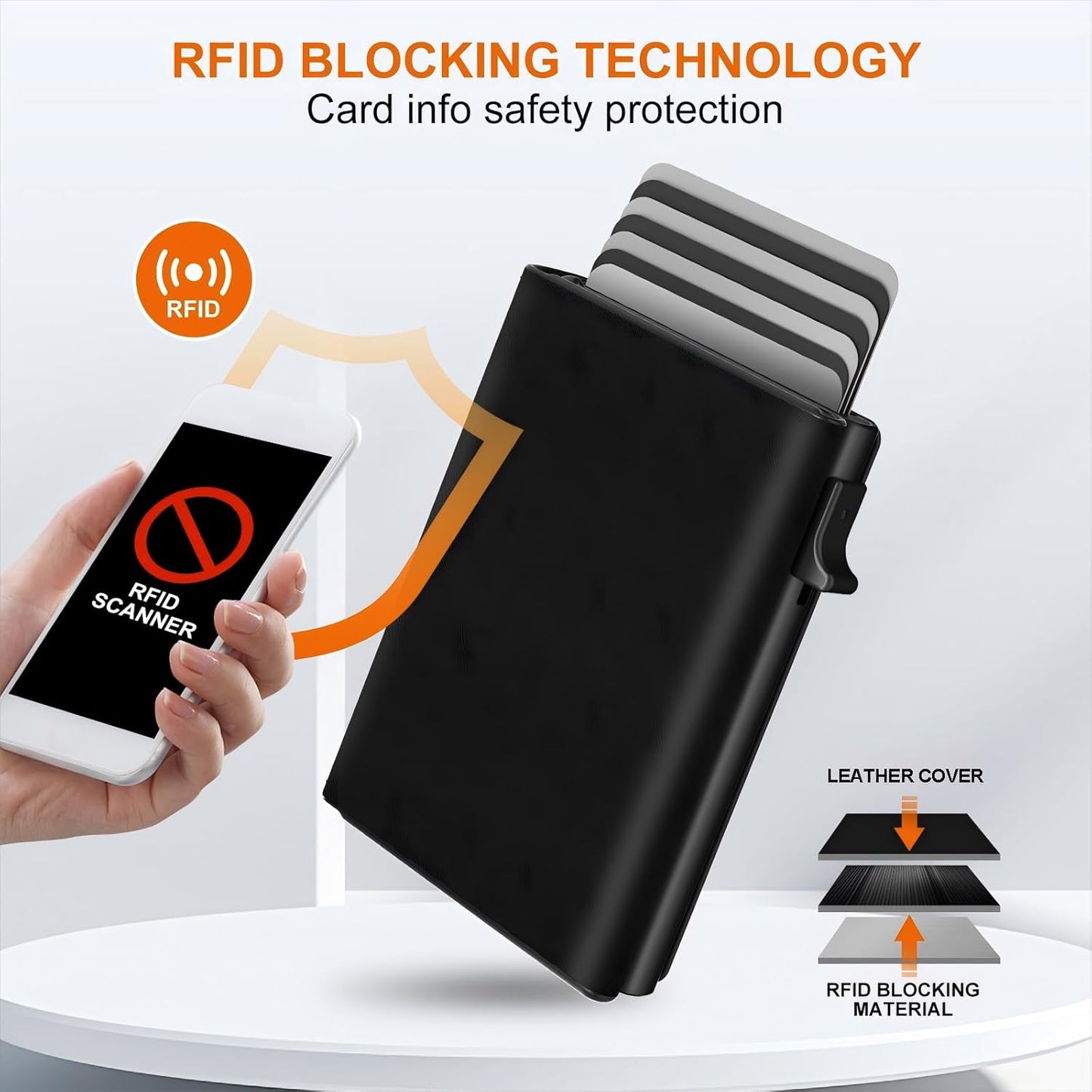 Mens Wallet Card Holder - Pop Up Aluminum Case, Premium Flexible Microfiber Leather, Smart Wallet for Men, RFID Blocking, Slim, Minimalist, Front Pocket - 9-14 Card Capacity | ID Window | Cash Slot