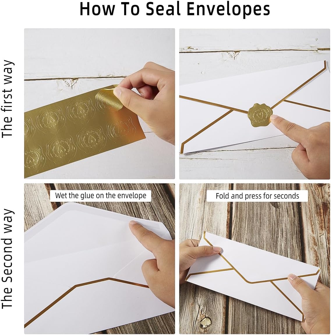 30 Pack Thick #10 Business Envelopes with Gold Border, 4 1/8 x 9 1/2 Thick Paper Standard Envelopes with Stickers for Office, Checks, Letter Mailing, Invoices (White)