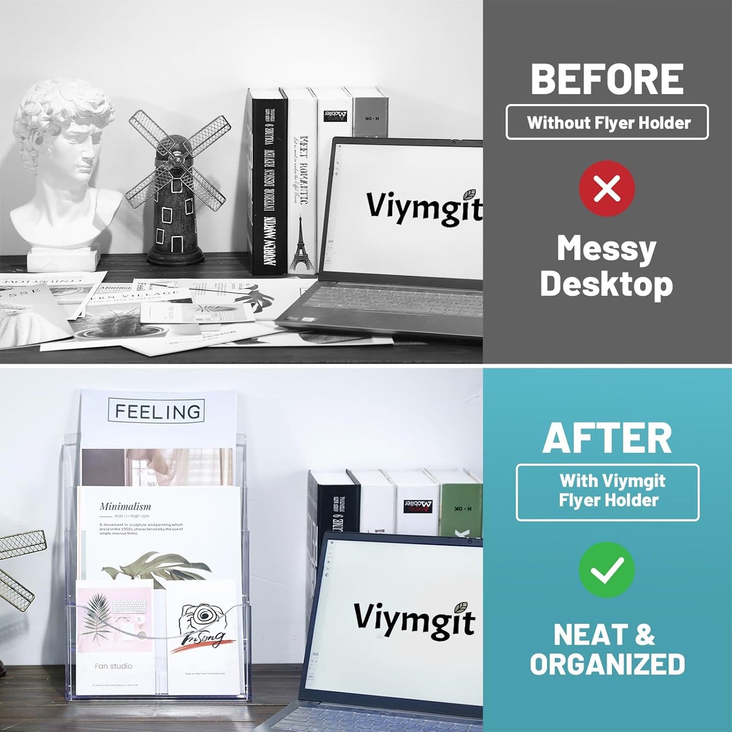 Acrylic Brochure Holder 8.5 x 11 inches, 3 Tier Clear Plastic Flyer Holder Display Stand, Wall Mount/Countertop Literature Organizer for Documents, Pamphlets, Booklets, and Menu