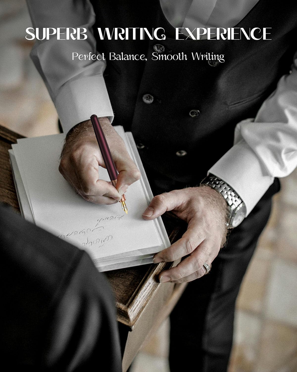 samurai Fountain Pen Set,Hand Polished Medium Nib,Calligraphy Nib(Bent Nib),Includes 8 Ink Cartridges,Ink Refill Converter*2 And Gift Box,Best Pen Gift Set for Men & Women(Dark red)