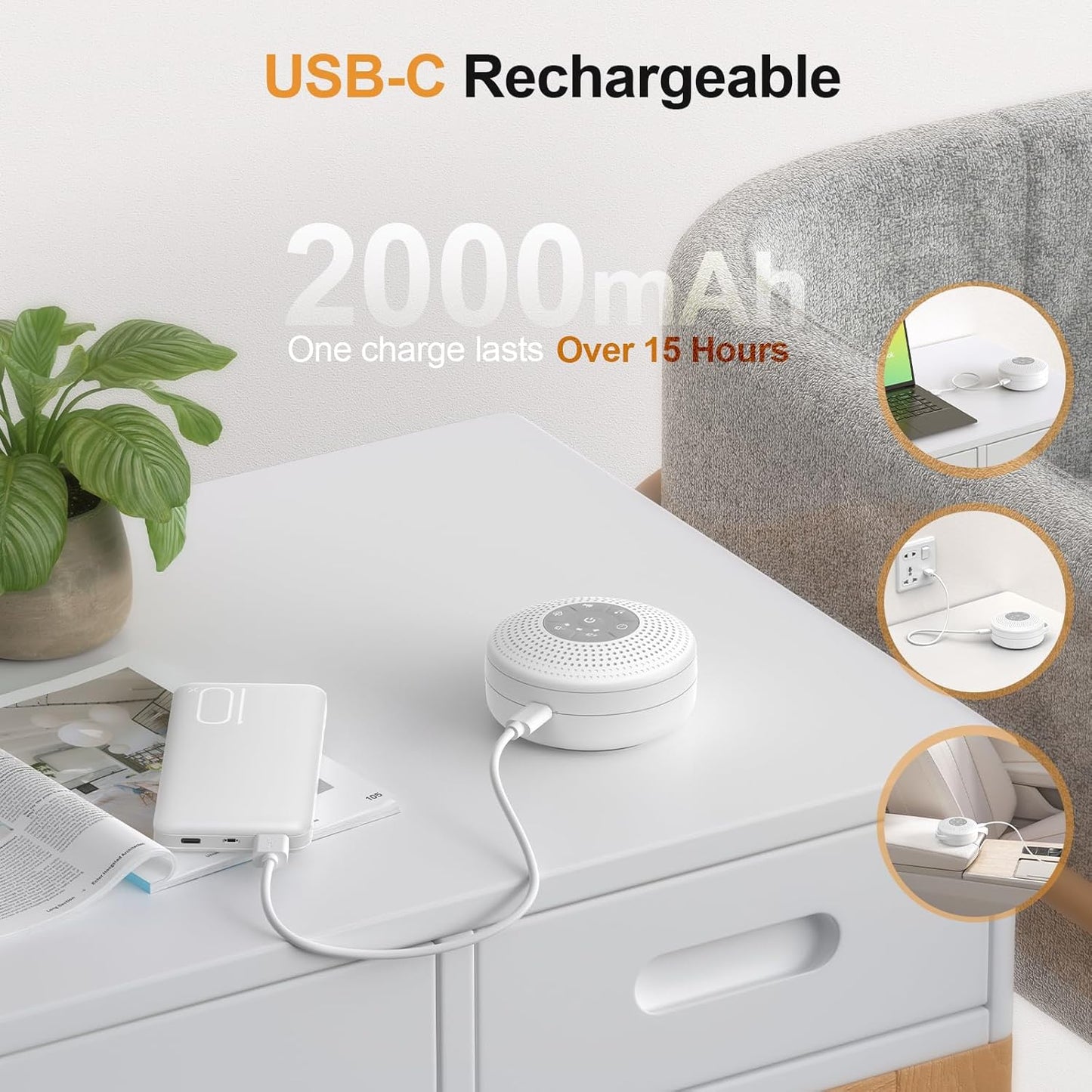 Portable Baby Sound Machine, White Noise Machine with 21 Soothing Sounds, 3 Timer and Memory Function, 2000mAh Powerful Battery, White Noise Sound Machine for Baby Adult (Gray, Normal)