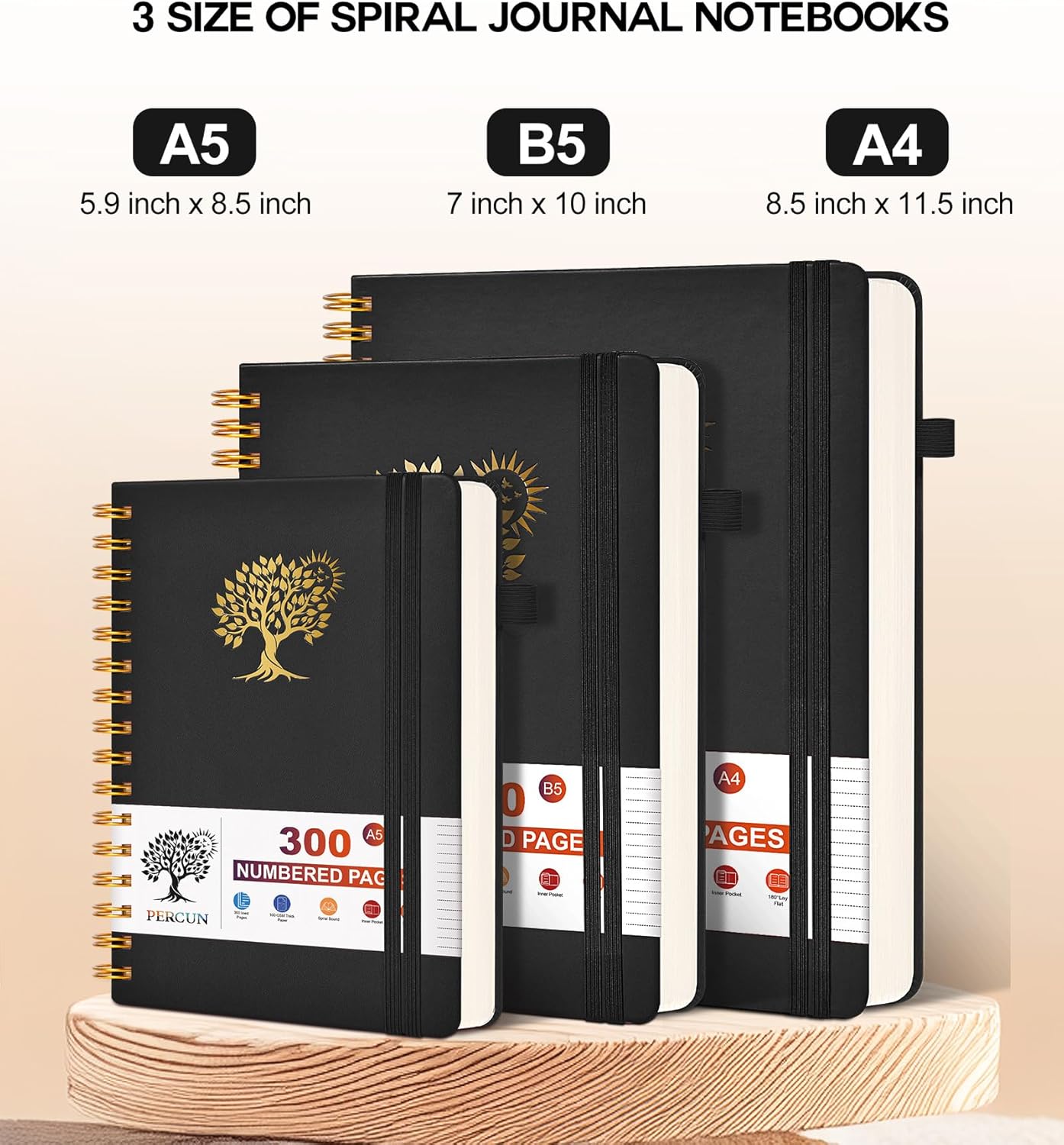 Large Spiral Notebook Journal for Women Men - 300 Numbered Lined Pages, College Ruled, A4 Hardcover Spiral Bound Notebook for School, Work, Note Taking, Writing, Leather Spiral Journal 8.5"x11"