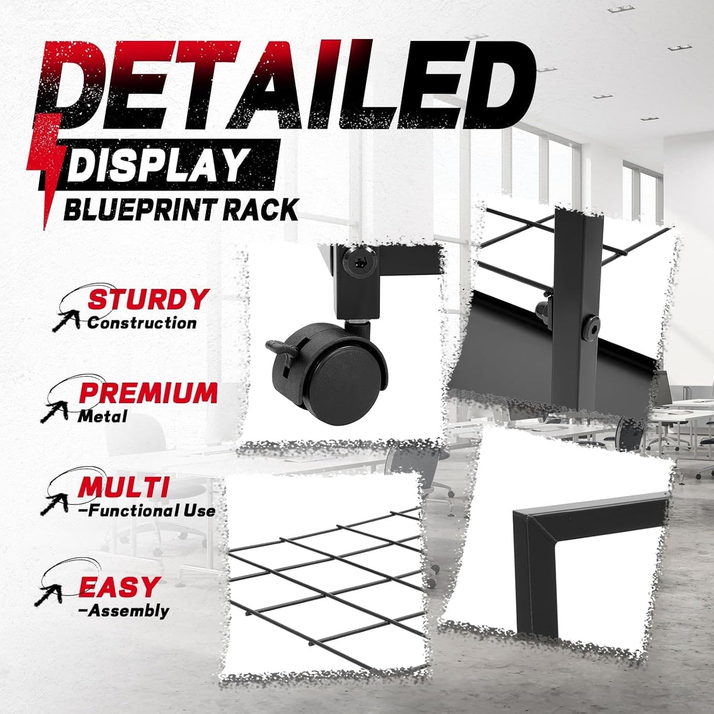 Blueprint Storage Rack 48 Slots Portable Architectural Plan Organizer with Wheels Blueprint File Storage Organizer Map Poster and Drawings Display Rack for Home, Office, School