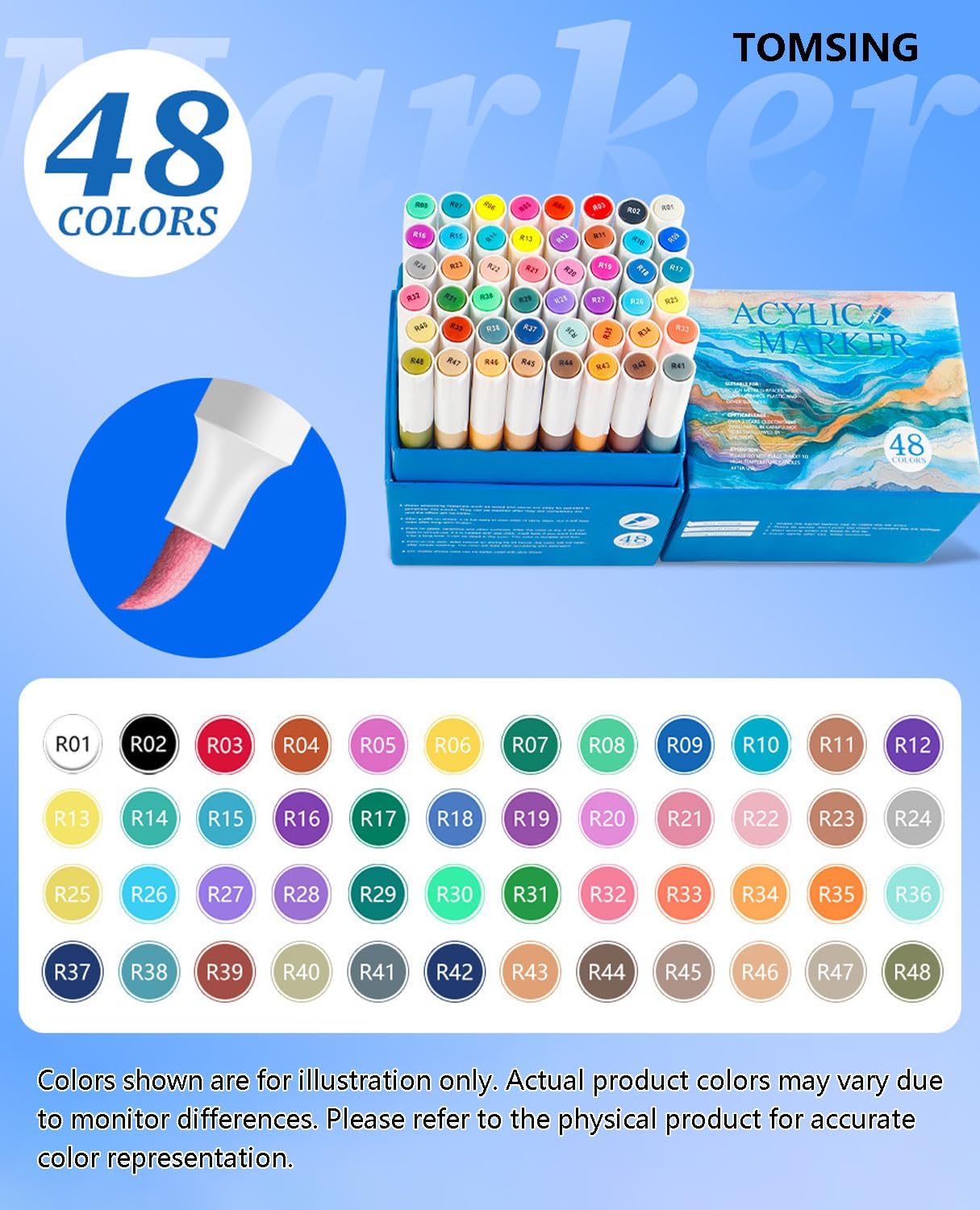 48 Colors Brush Markers Pens,Water-based Ink and Quick-Drying,Painting Supplies Perfect for Plastic Sheets Fabric Bags Ceramics Stone Pottery Wood and Handmade Crafts（48 Colors）