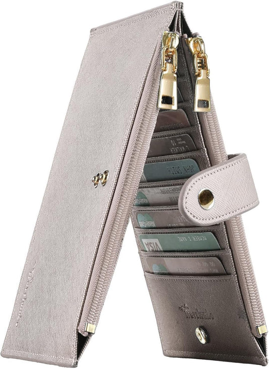 Travelambo RFID Wallet Women Large Size Bifold Multi Card Wallet Case with Zipper Pocke Credit Card Holder for Women