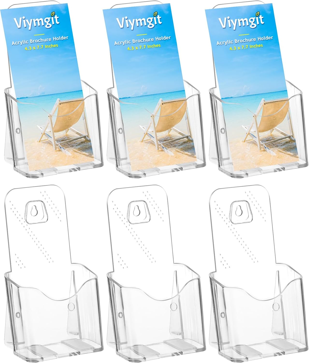 Brochure Holder Stand, 6 Pack 4 inches Acrylic Pamphlet Display Stand Wall Mount/Countertop, Clear Plastic Trifold Rack Card Holder for Organizer Flyer, Leaflets, Document, Literature