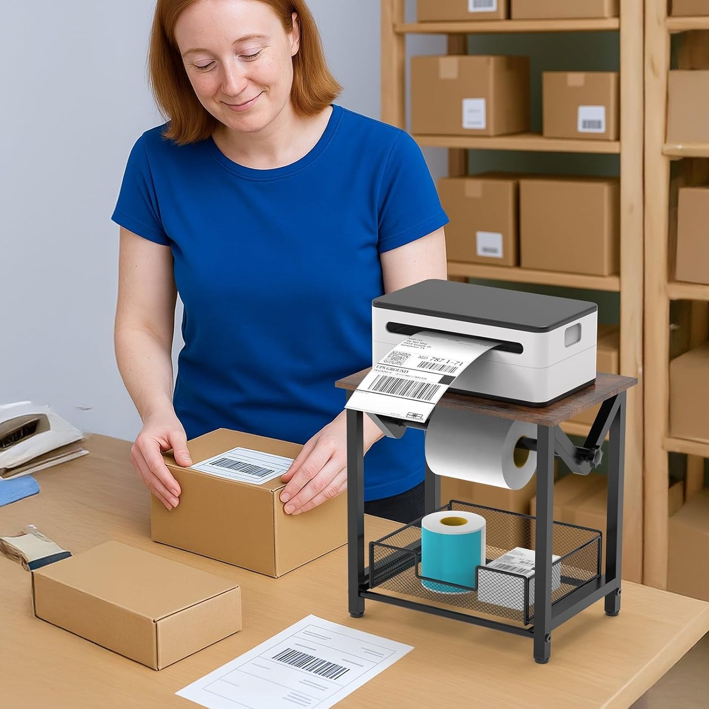 Label Holder for Rolls and Fan-Fold Labels, Thermal Sticker Holder for Desktop Thermal Printer, Shipping Label Stand Desktop Label Printer Accessory Supplies for Home, Office, Small Business