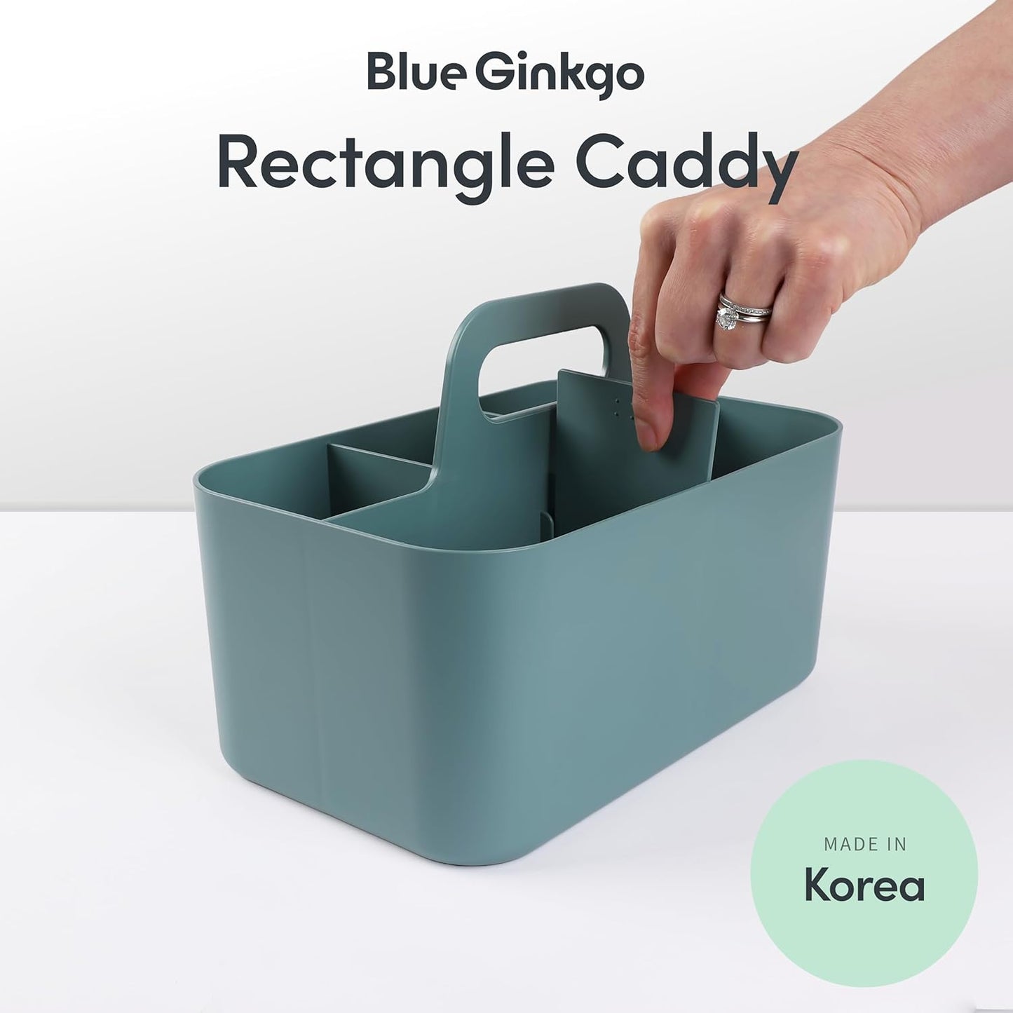 BLUE GINKGO Stackable Organizer Caddy – Korean-Made Portable Tote for Bathroom, Office, Crafts, or School Supplies (Rectangle, Green)