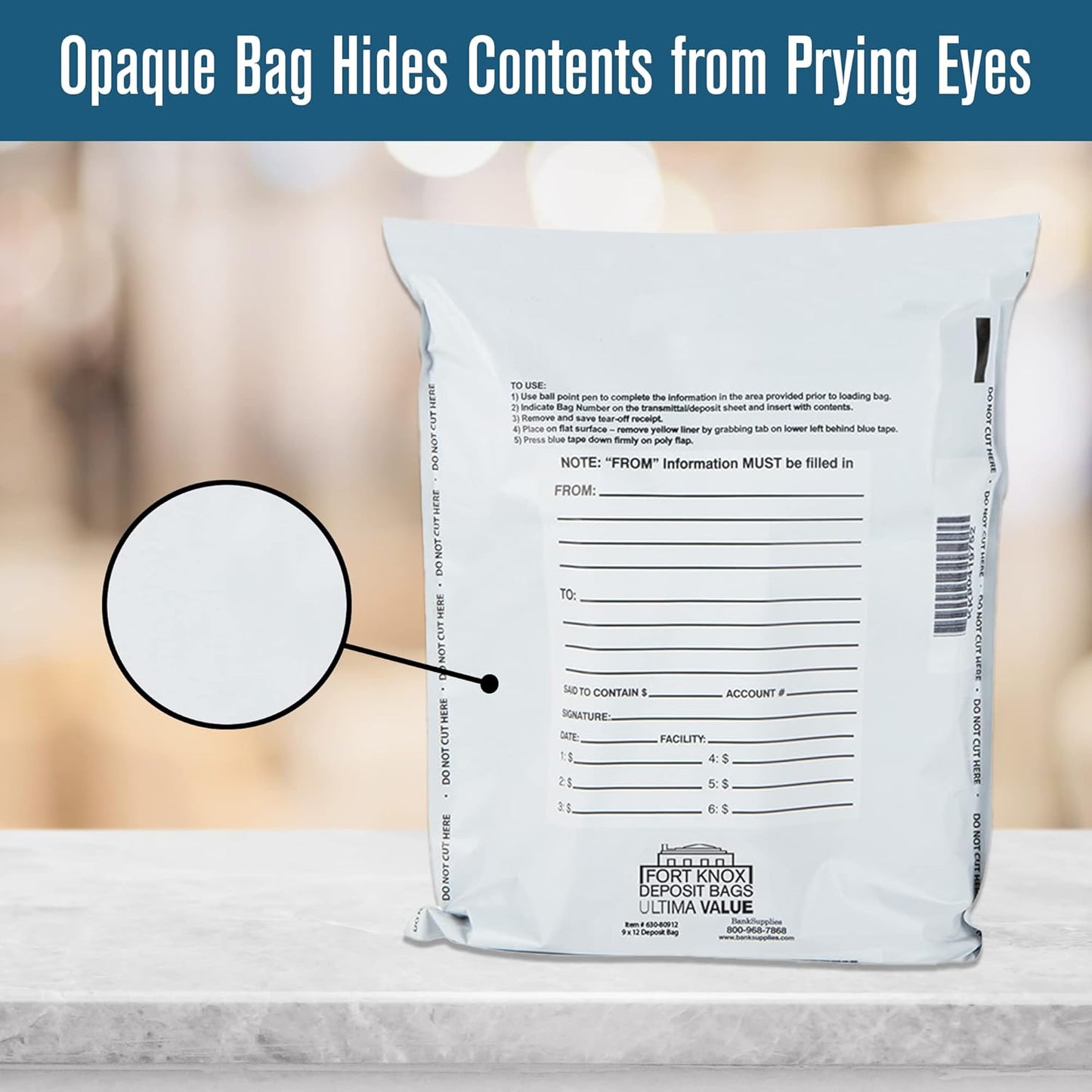 BankSupplies Ultima Value White Deposit Bags 9 x 12 Inches, Pack of 1000, Tamper Evident Tape, Captive Flap Closure, For Transit, Transfer, and Valuables