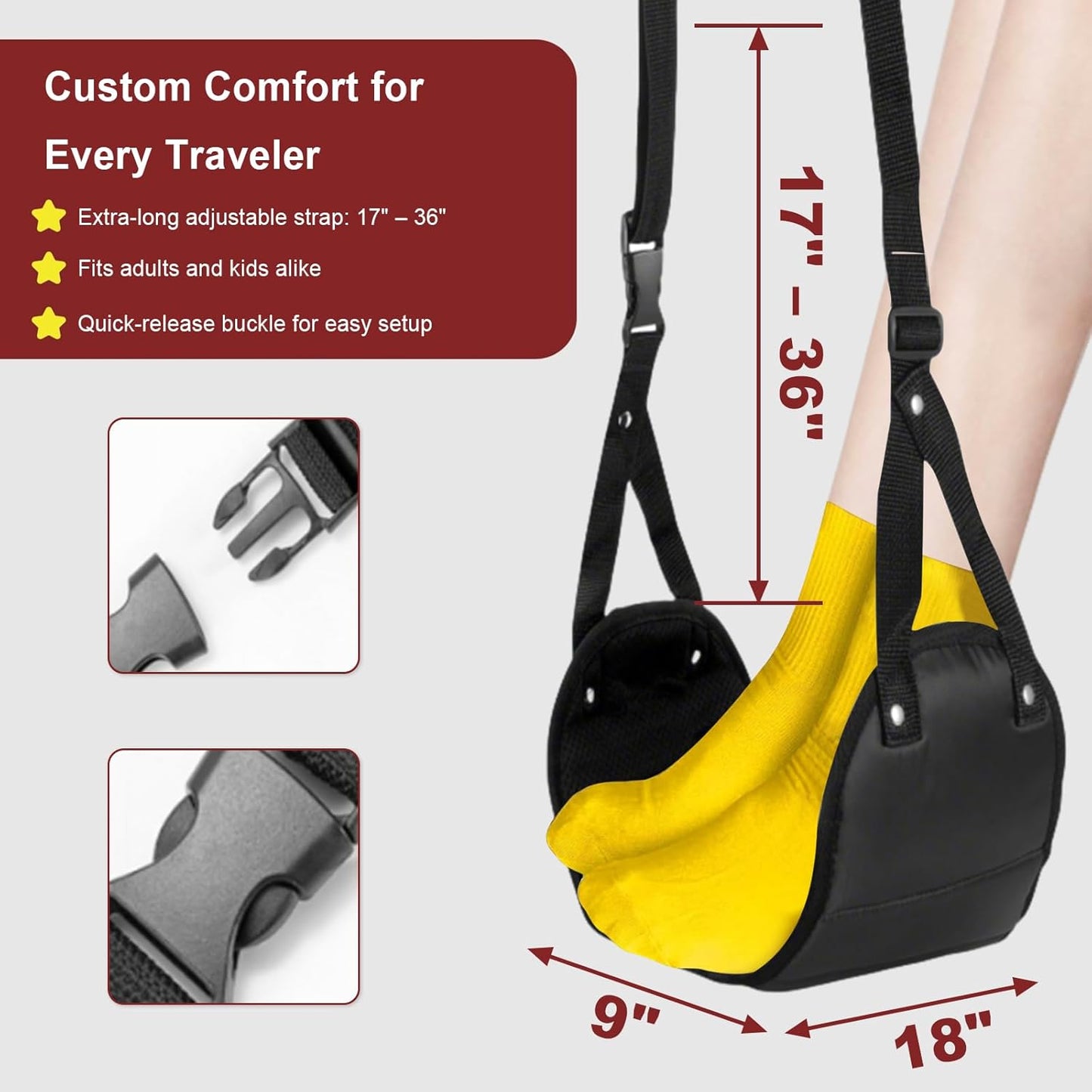 Airplane Foot Rest, 2Pack (Memory Foam) Plane Foot Hammock, Adjustable Portable Leg Rest for Airplane Travel, Relax Your Feet Foot Rest for Air Travel for Long Flight