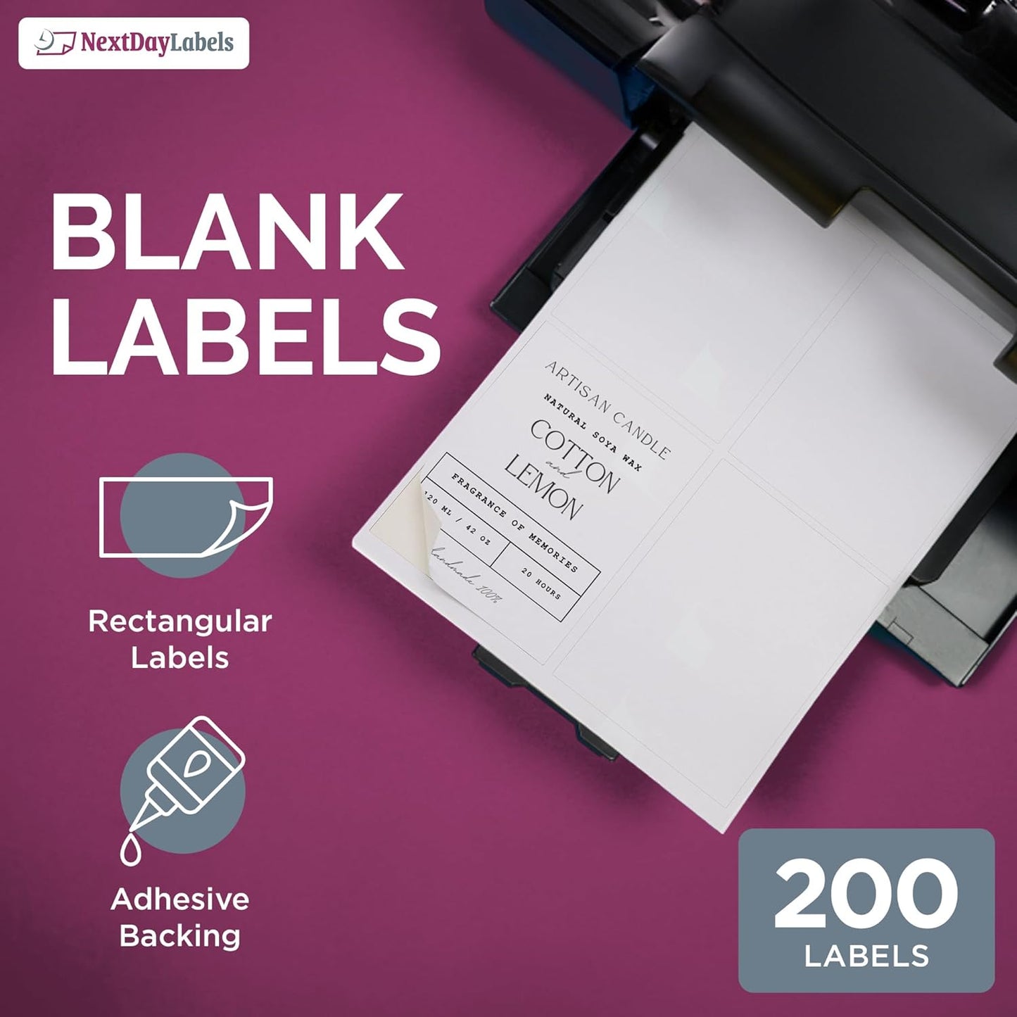 NextDayLabels – 4” x 5” Rectangular Sticker Labels for Printer - White Laser/Inkjet Printer Labels Return Address Labels Shipping Label Stickers (50 Sheets, 4 Per Sheet, 200 Labels)