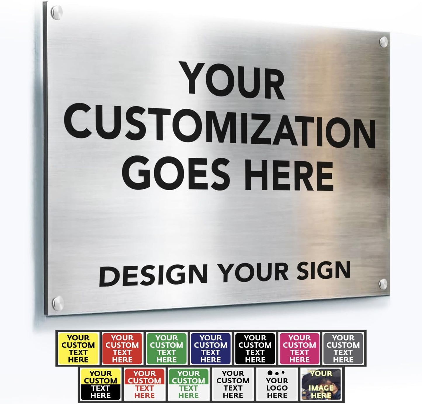 Custom Aluminum Business Signs, Personalized Outdoor Signs, Waterproof, Silver Brushed 42x28 In