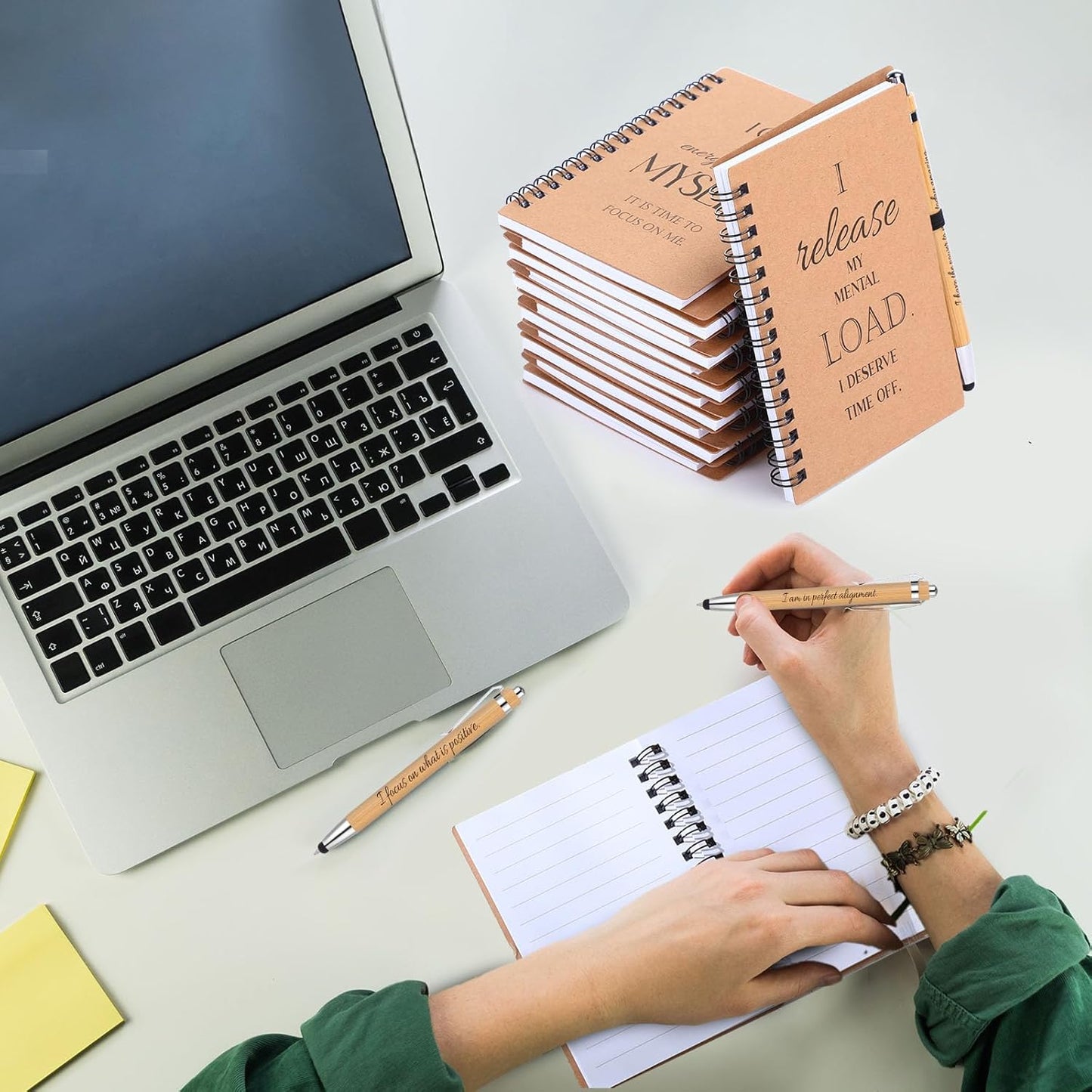 Pasimy 48 Pcs/24 Set Bulk Positive Affirmation Spiral Notebooks with Bamboo Pen Daily Affirmation Gift Set Motivational Encouragement Notepad Small Journals 5.5 x 3.9 inch for Women Self Care