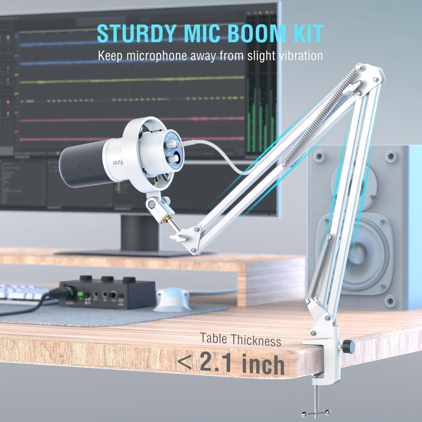 FIFINE Dynamic Microphone with Boom Arm, Studio Vocal XLR Microphone, Podcast USB Mic Kit for PC with Mute Button, Volume Knob, Headphone Jack, for Streaming Recording-AmpliTank K688CT White
