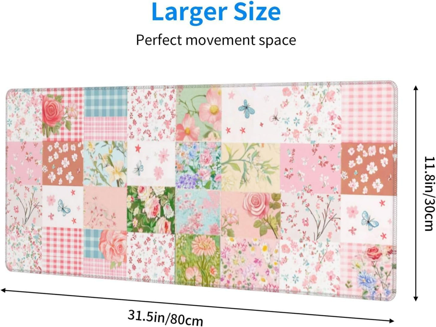 Patchwork Mouse Pad 31.5 X 11.8 Inch Big Desk Rubber Base Stitched Edges Keyboard Pad XXL Mouse Mat for Home Game and Office