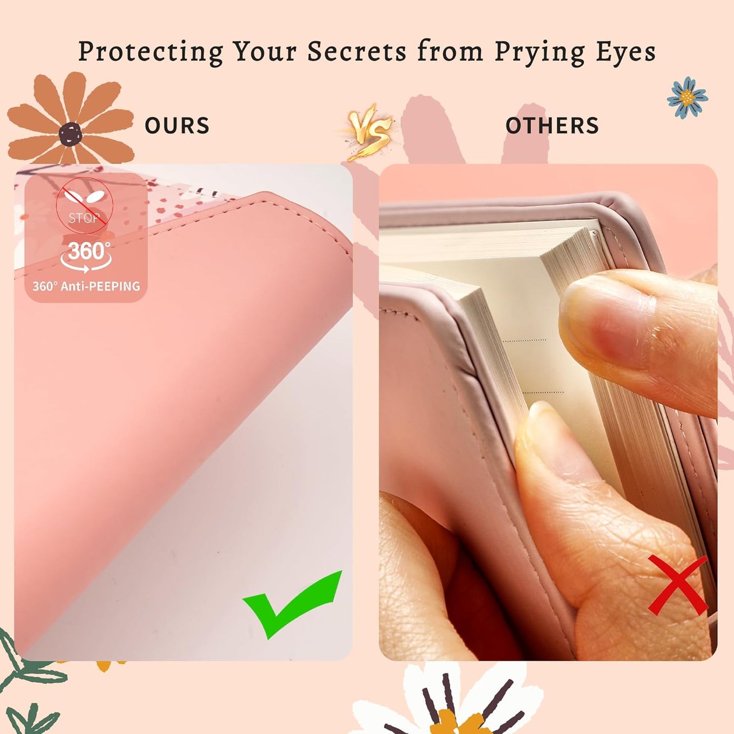 CAGIE Floral Diary with Lock for Women, Teen Girls Journal with Lock, Hardcover Refillable Women Journal with Pen, 6.3 x 8.5 Inch