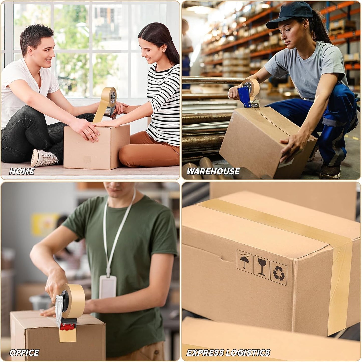 16 Pack Brown Paper Packing Tape, Kraft Paper Tape Bulk 2" x 55 Yardx 7 mil Gummed Tape for Marking, Sealing Box, Masking, Shipping, Strong Adhesive Easy-to-Tear Waterproof Tape