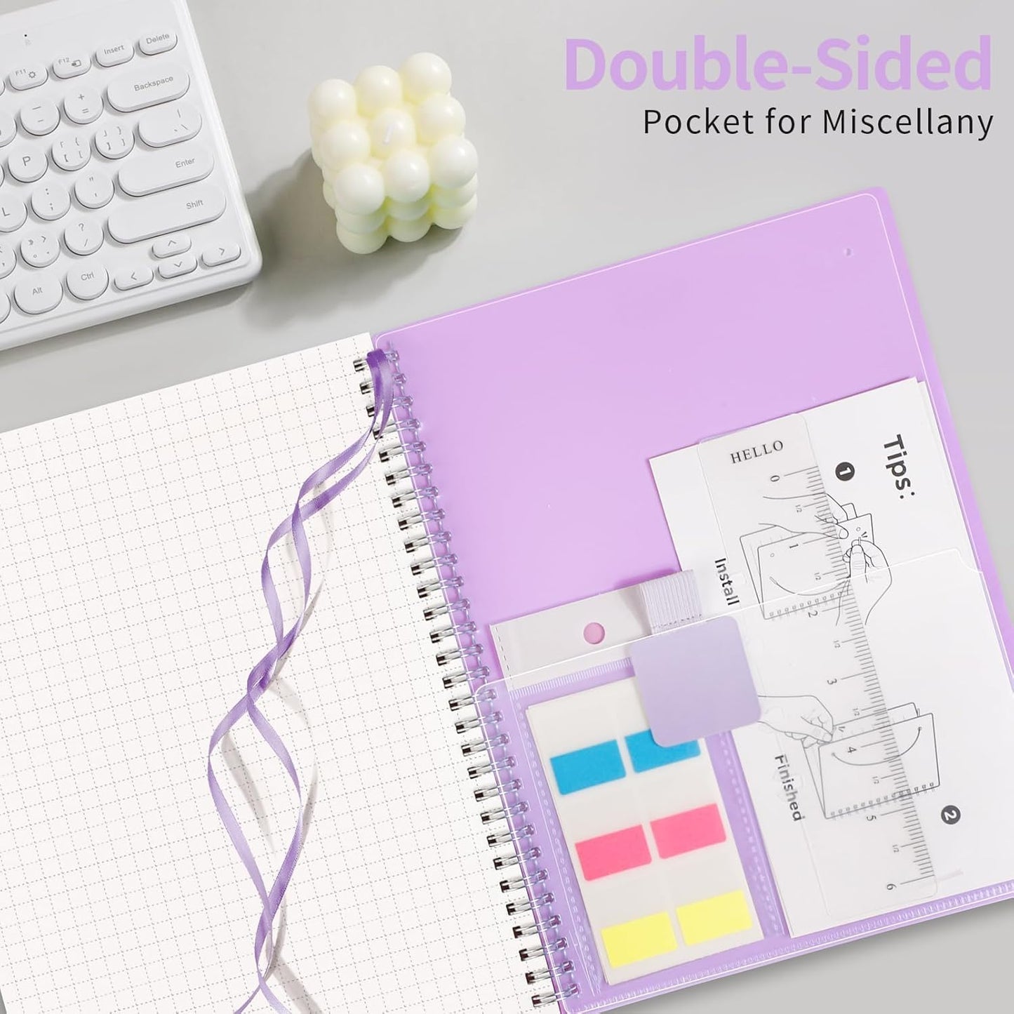 AHGXG Graph Paper Notebook - Spiral Notebook Journal 7.6" x 10", B5 Large Graph Notebook, 140 Pages, 100 gsm Thick Grid Paper, Waterproof Plastic Cover, for School Writing Engineering, Purple