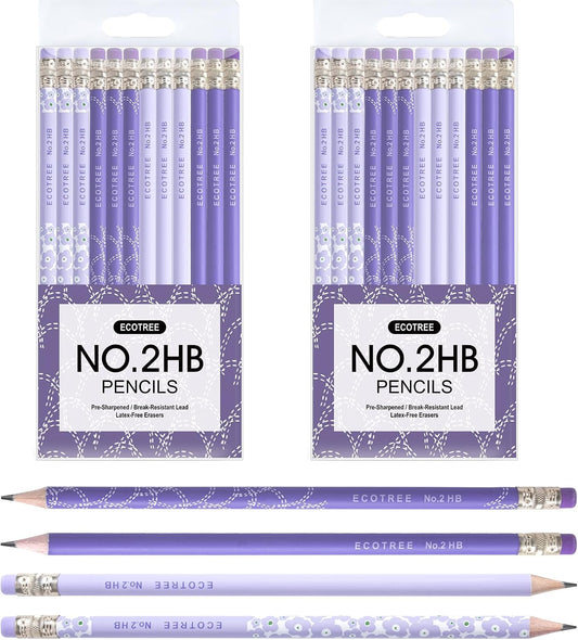 ECOTREE Pencils #2 Pre-Sharpened Pencils for Kids Number 2 Pencil with Erasers for School, Writing, 24 Count