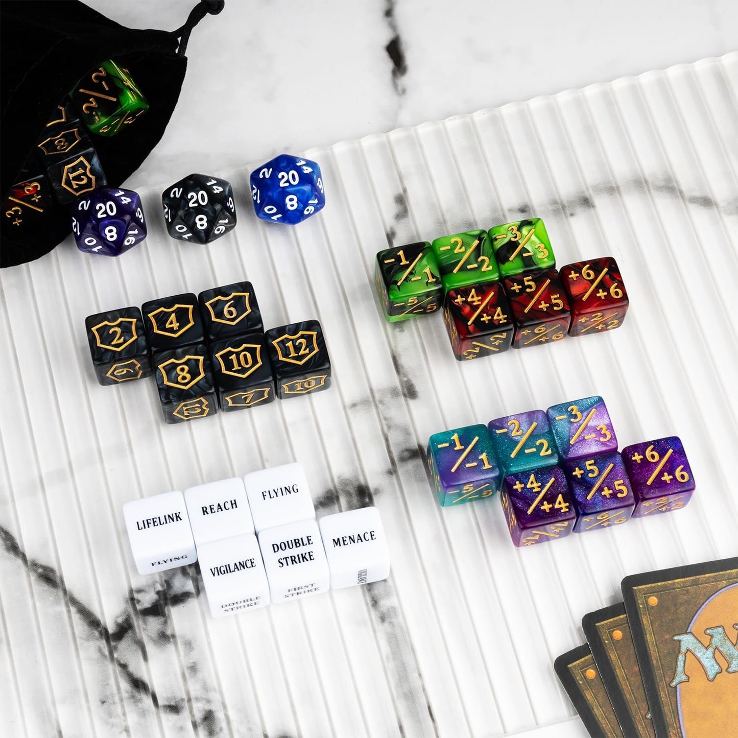 63 PCS Abilities Keyword Magic Counter Dice MTG Counters Dice Set Life Buff Tokens D6 Dice Compatible with MTG, TCG, Card Gaming Accessories