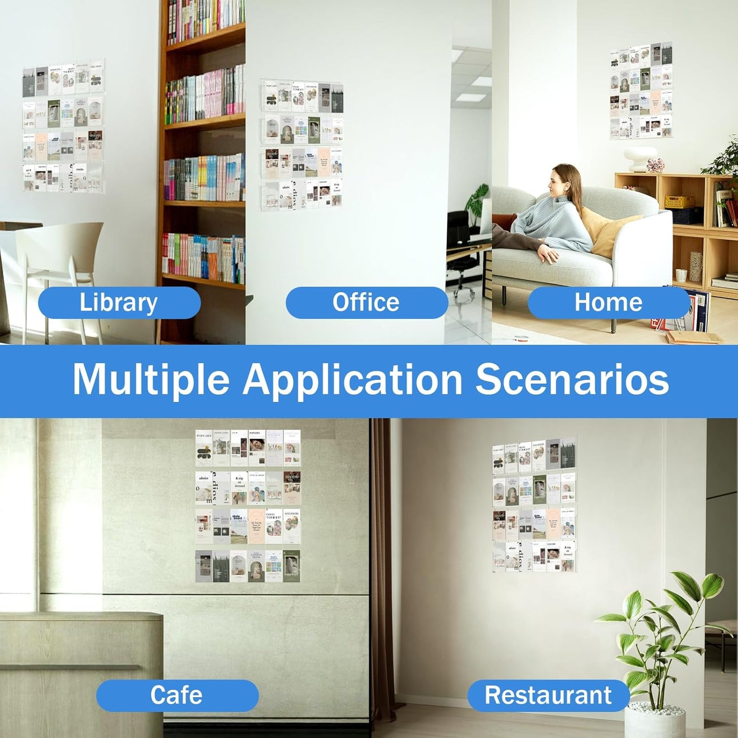 Acrylic Brochure Pamphlet Holder, 24 Clear Wall Mount Display Holders, Trifold Flyer Rack, Literature Storage Rack for Home, Offices, Waiting Room