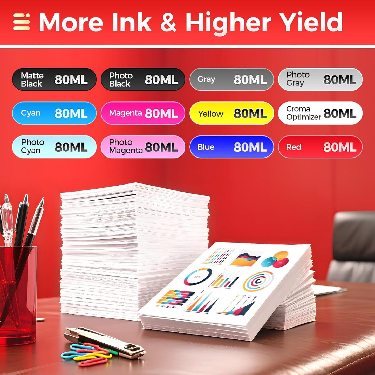 PFI-1000 Ink Tank set 12-Pack 80ml High Capacity with Chip Replacement for Canon PFI-1000 PFI1000 Ink Cartridges Compatible for Canon ImagePROGRAF PRO-1000 Printer Photographic Inkjet Color Twelve Ink