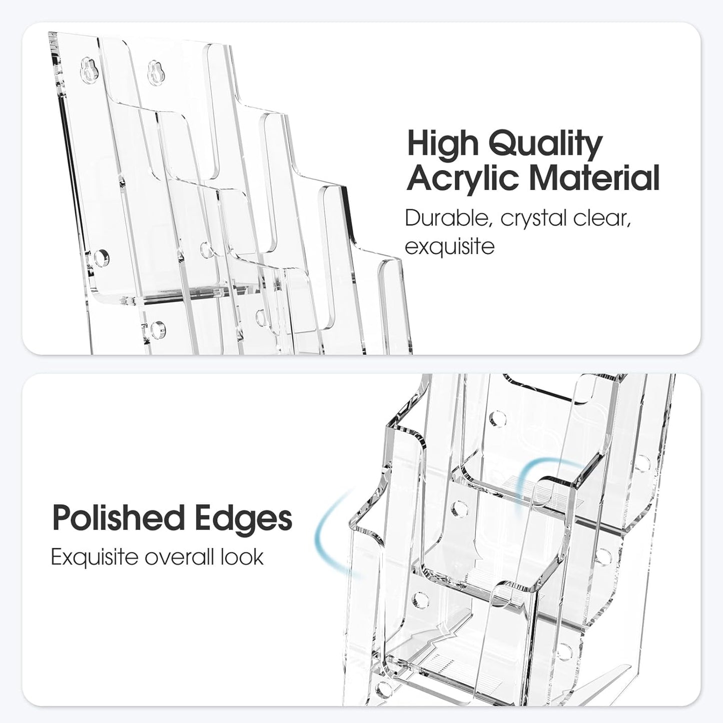 MaxGear Acrylic Brochure Holder, 4 Inch Wide 4 Tier Clear Literature Display Stand Premium Plastic Pamphlet Holder, Multi Pocket Wall Mount or Countertop Organizer for Office or Home, 3 Pack