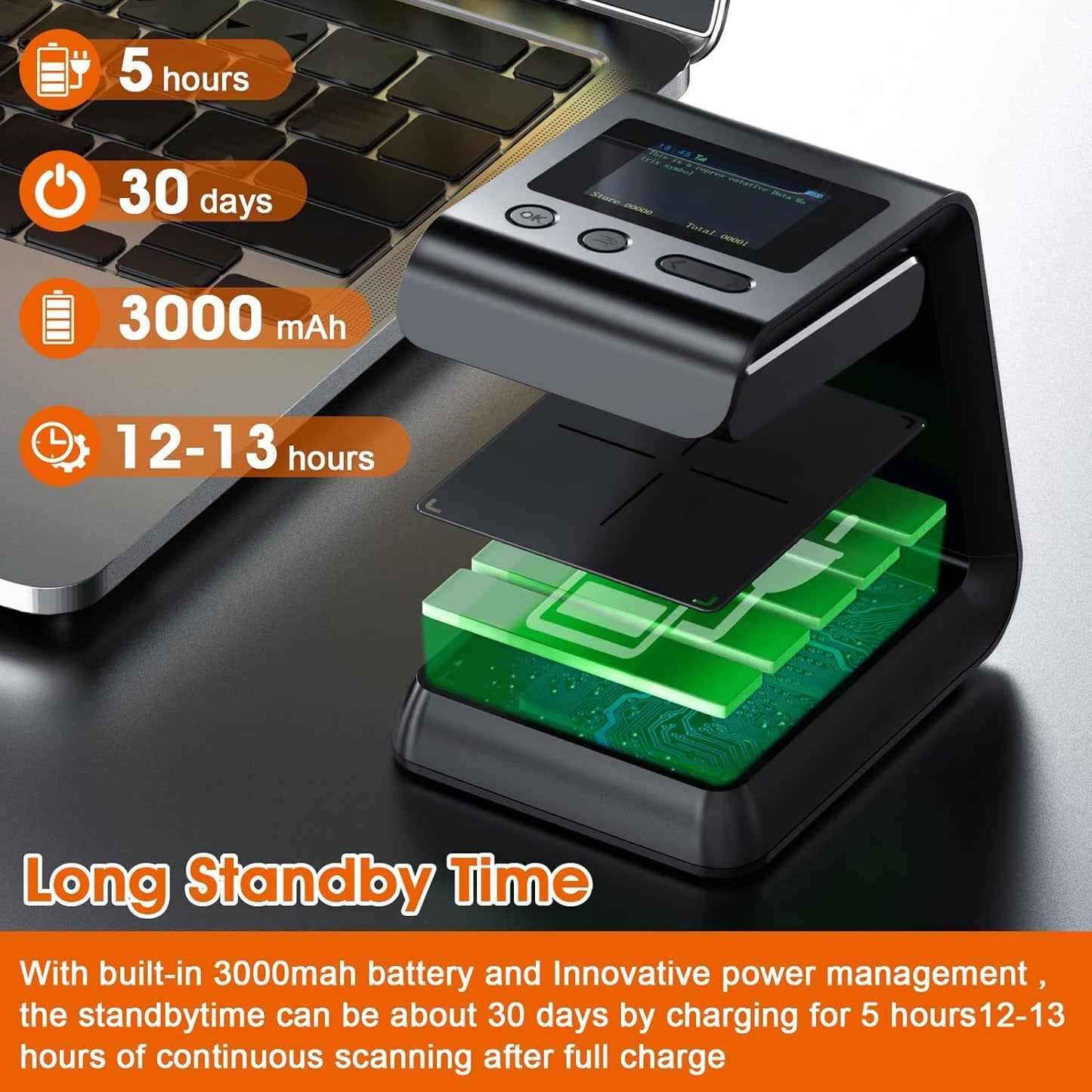 Alacrity 2D QR Wireless Barcode Scanner Hands-Free Omnidirectional Desktop Bar Code Scanner with Screen Display Compatible with Bluetooth & 2.4GHz Wireless for Airport Supermarket