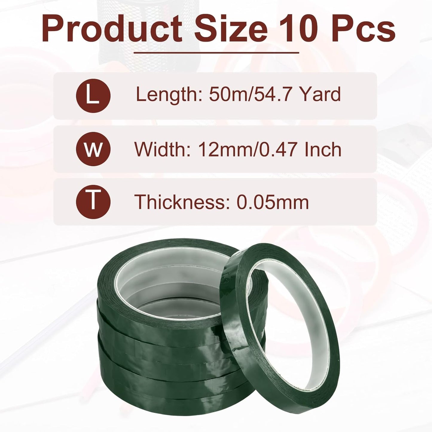 MECCANIXITY 10 Rolls Whiteboard Tape Graphic Chart Tape 12mm 54.7 Yard Art Tape Thin Self-Adhesive Pinstripe Tape Masking Tape for Gift Wrapping Craft Supplies, Green