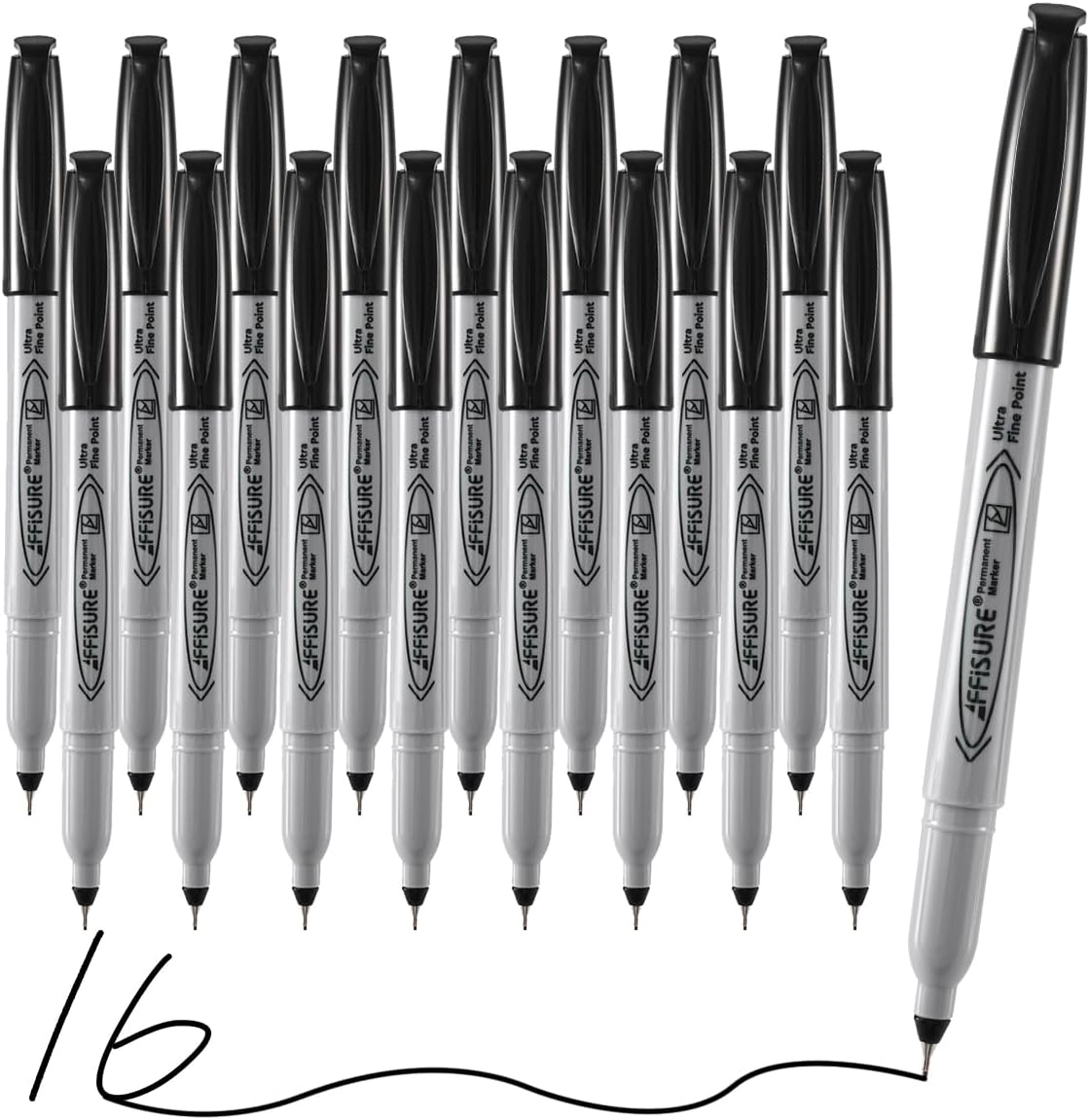 Permanent Markers, Ultra Fine Point, Black, 16 Count, 0.4mm, Fine tip permanent marker set, quick dry, waterproof, fading resists, durable, marks on paper, glass, ceramic, plastic, wood, rock, metal